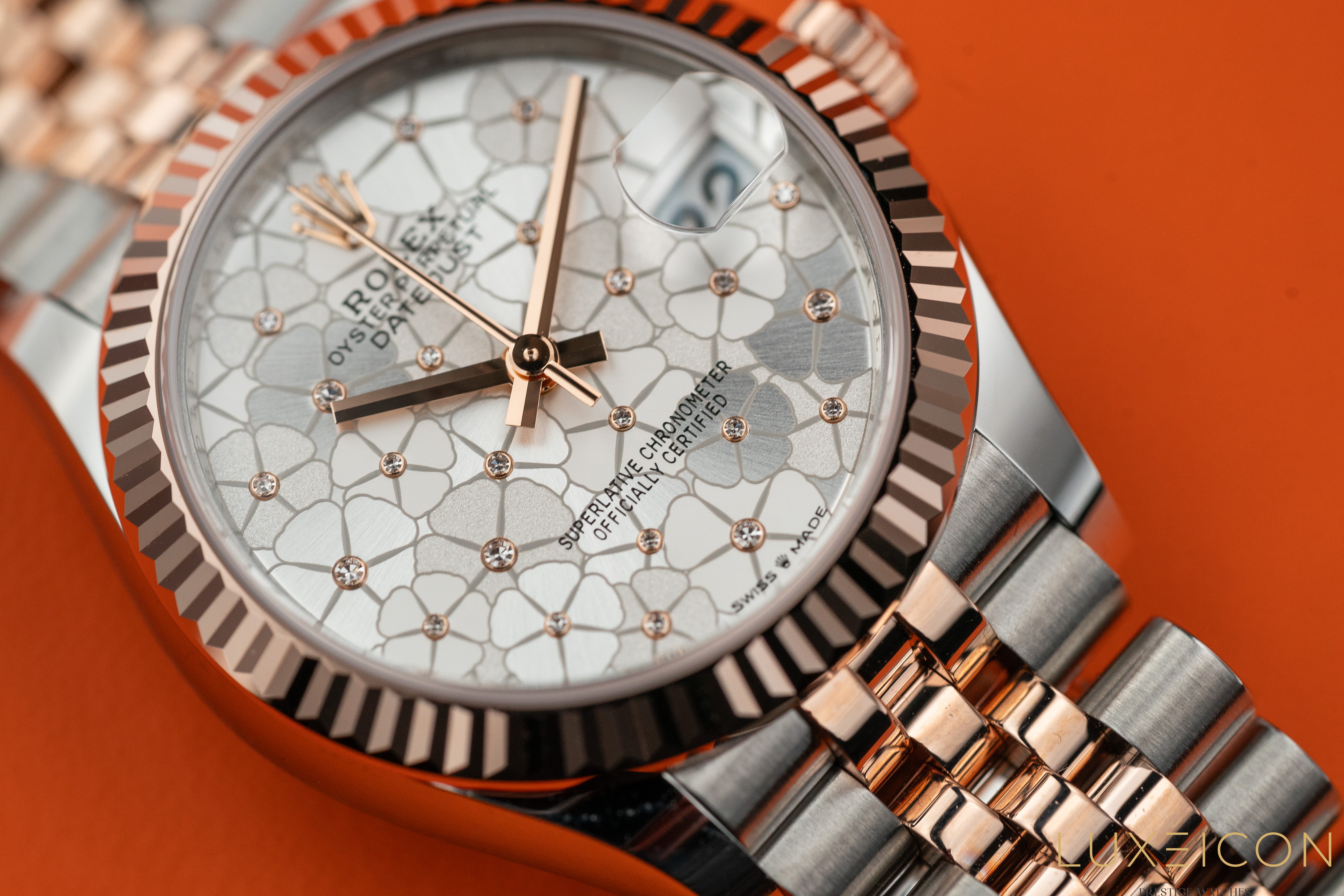 Rolex Datejust 31mm 278271 Jubilee Steel & 18K Rose Gold Silver Floral Motif Diamond Dial