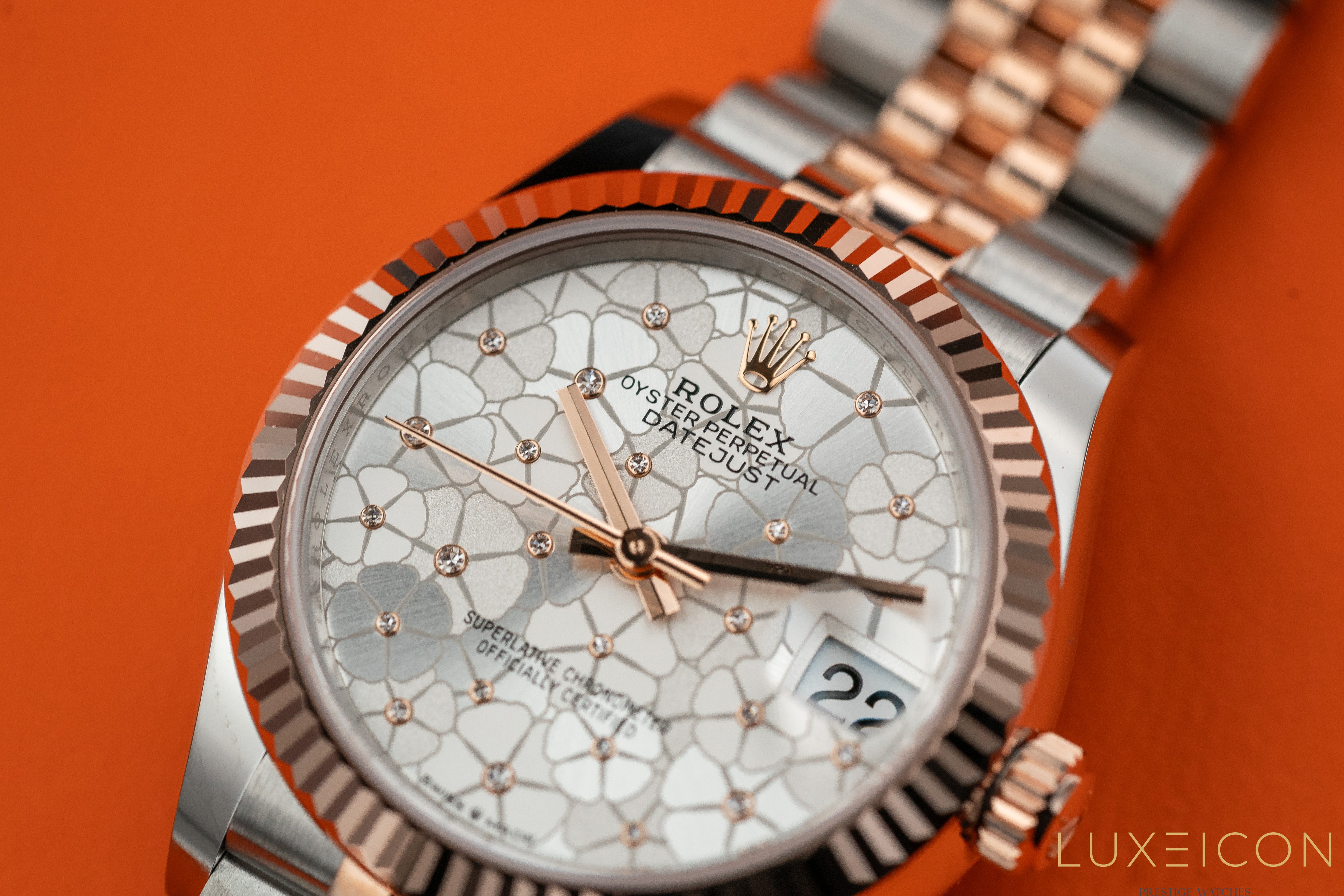 Rolex Datejust 31mm 278271 Jubilee Steel & 18K Rose Gold Silver Floral Motif Diamond Dial