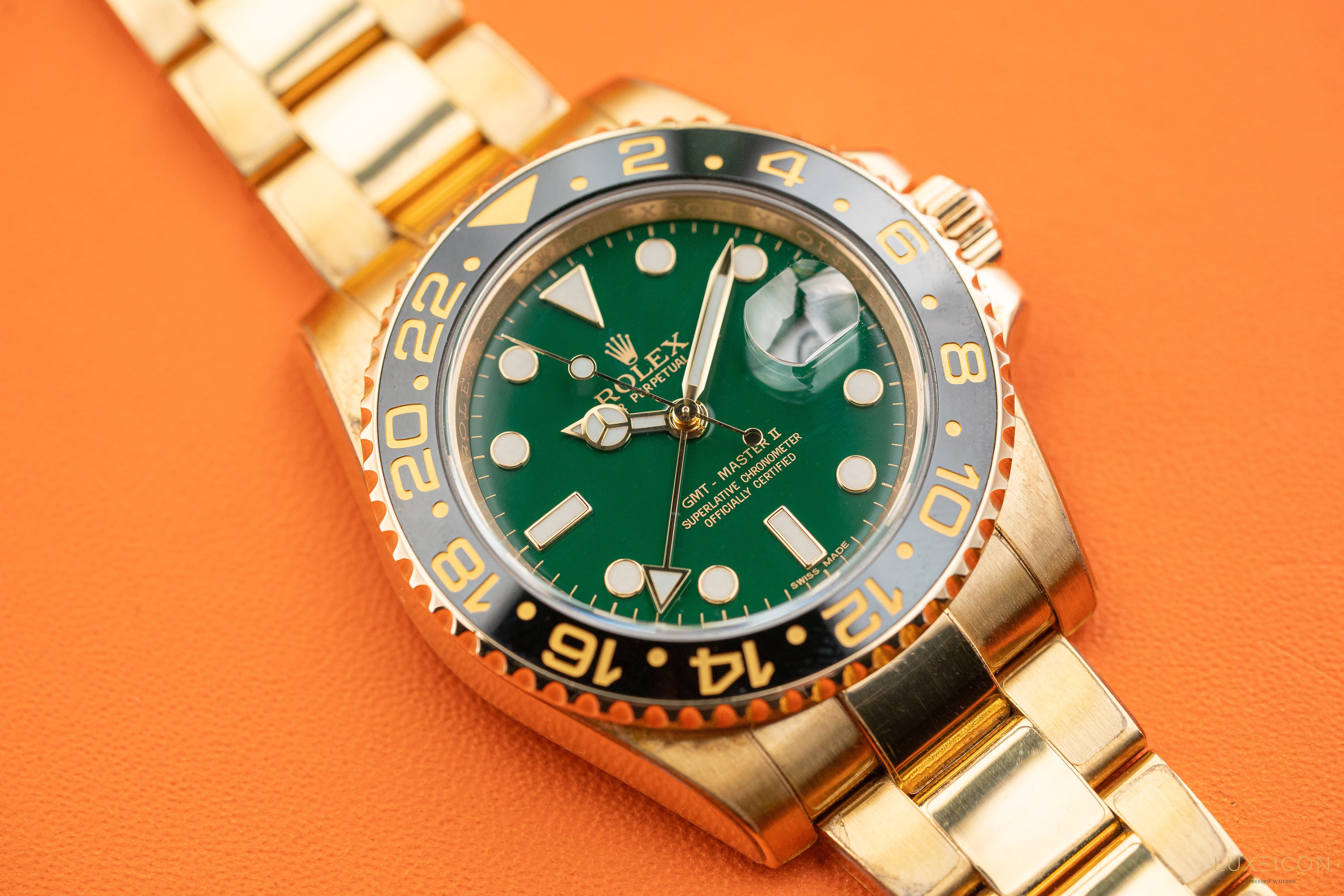 Rolex GMT-Master II 40mm Yellow Gold 116718LN Green Money/Dial 2014