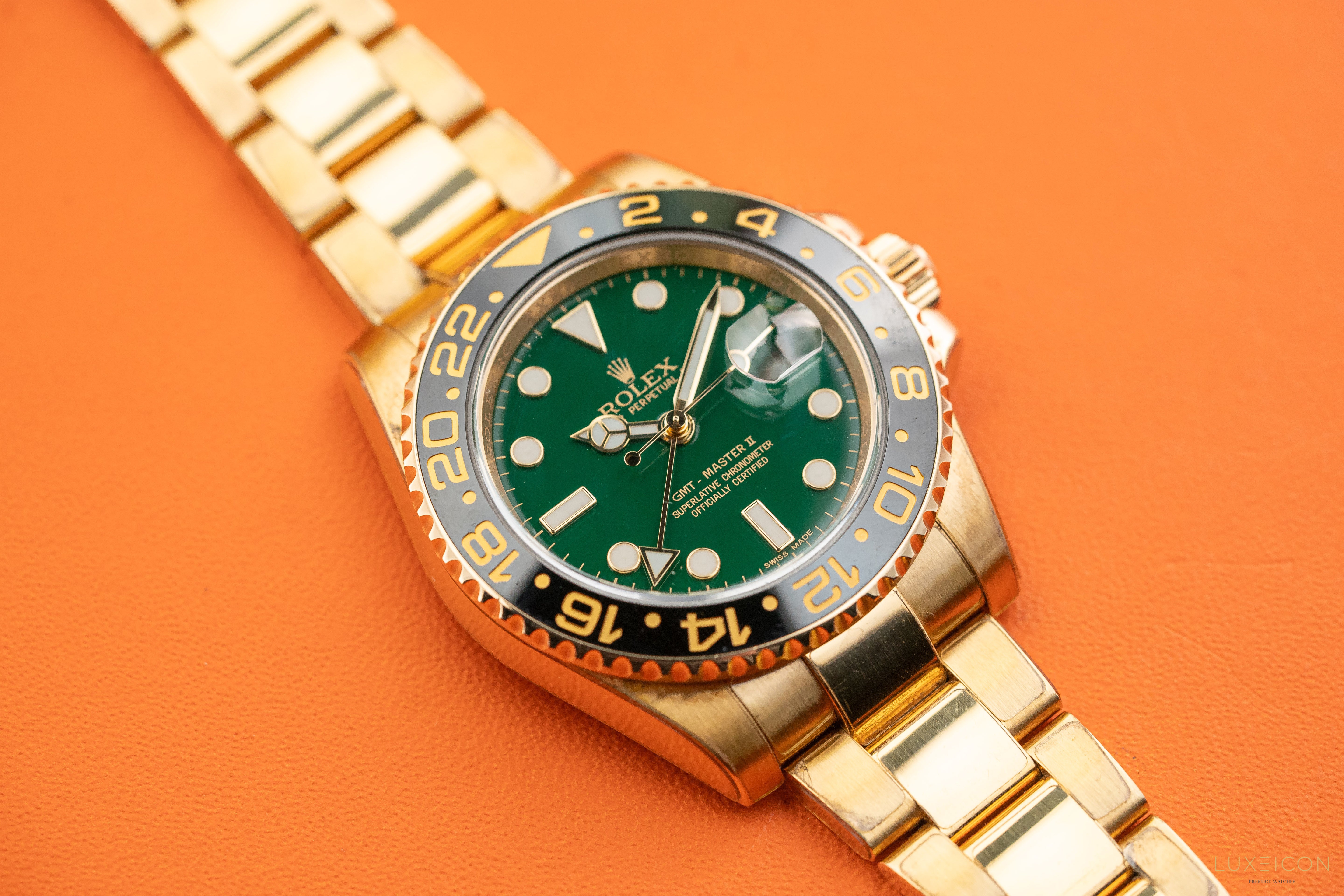 Rolex GMT-Master II 40mm Yellow Gold 116718LN Green Money/Dial 2014