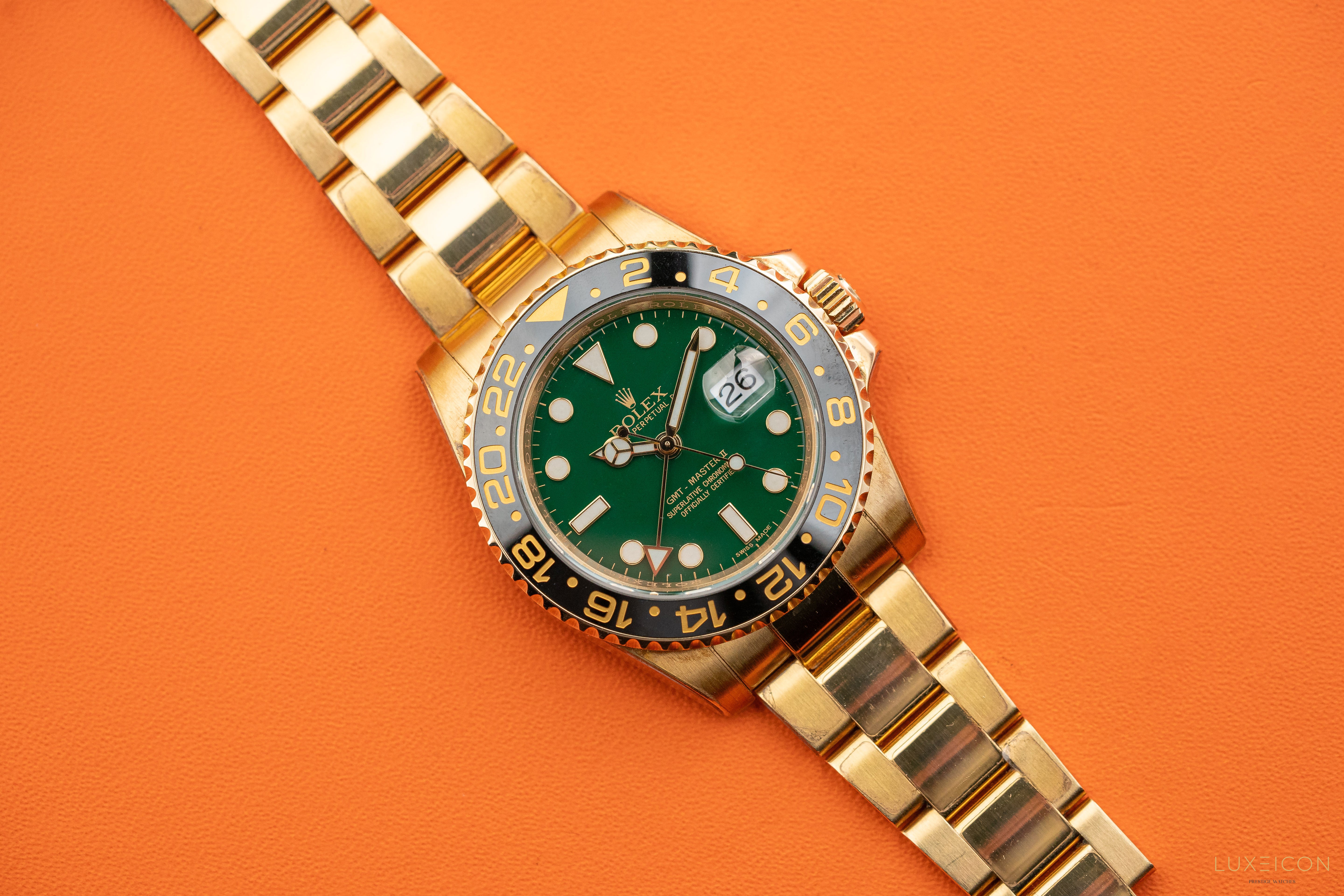 Rolex GMT-Master II 40mm Yellow Gold 116718LN Green Money/Dial 2014