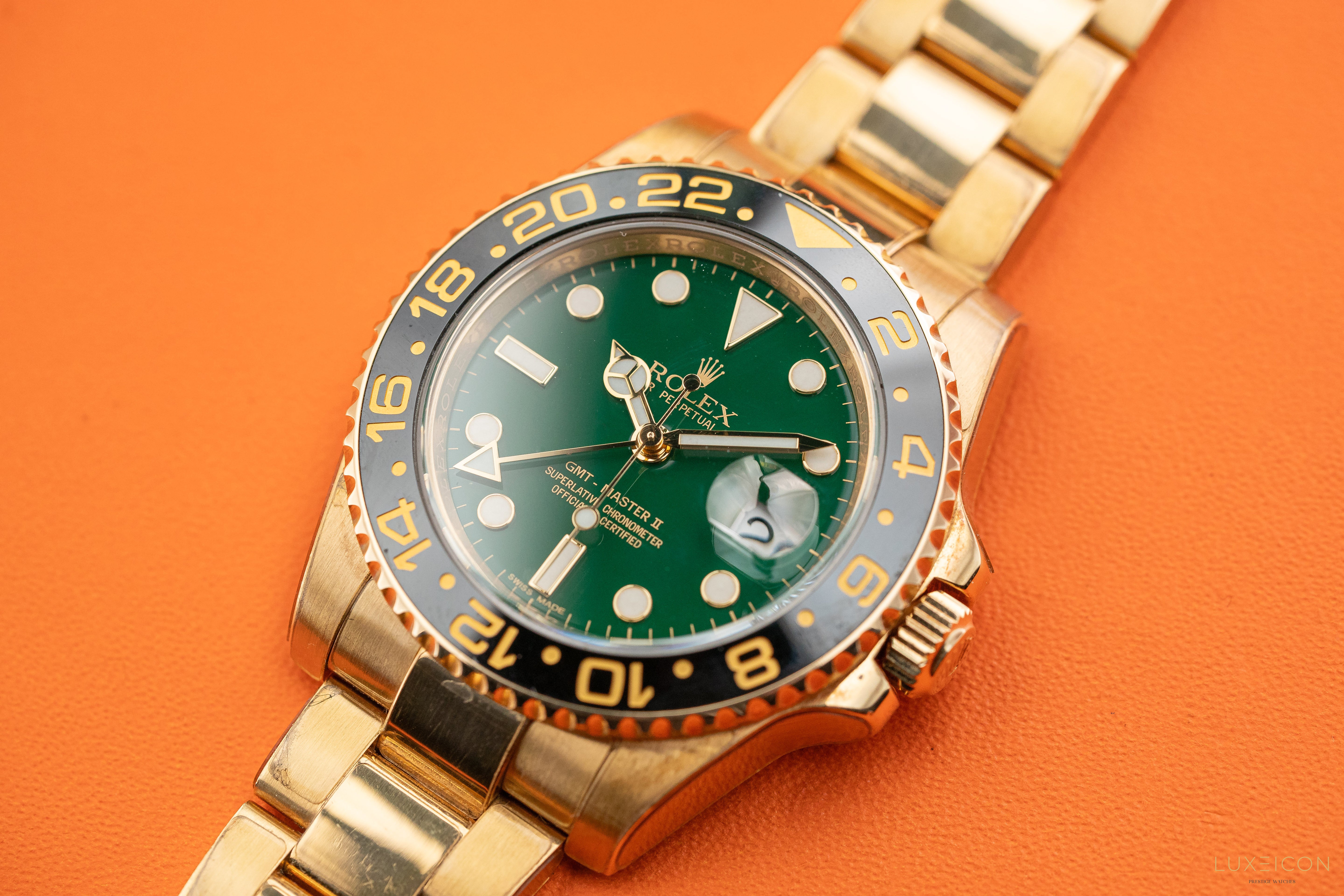 Rolex GMT-Master II 40mm Yellow Gold 116718LN Green Money/Dial 2014