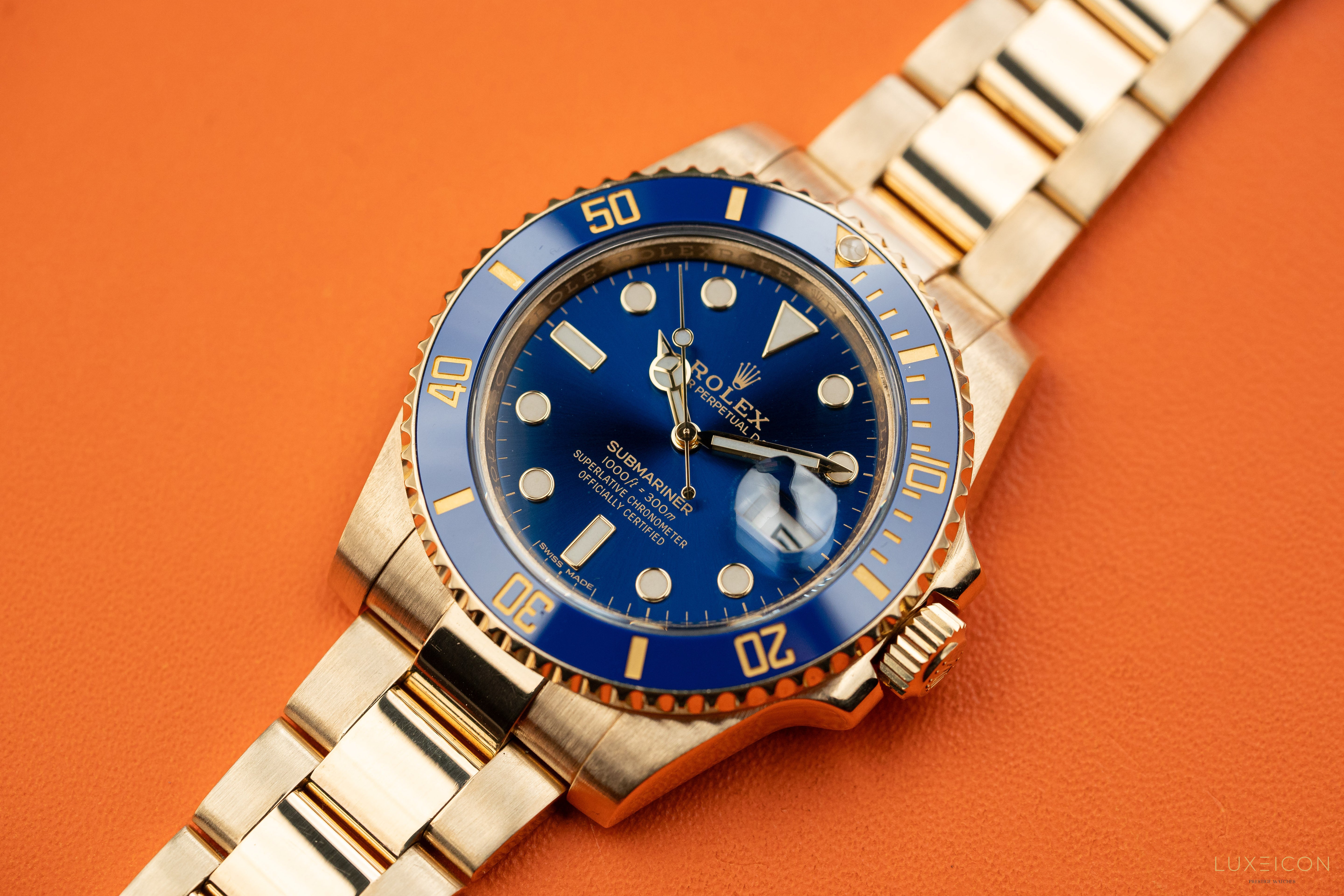 Rolex Submariner Date 40mm Ceramic 18K Yellow Gold Blue 116618LB