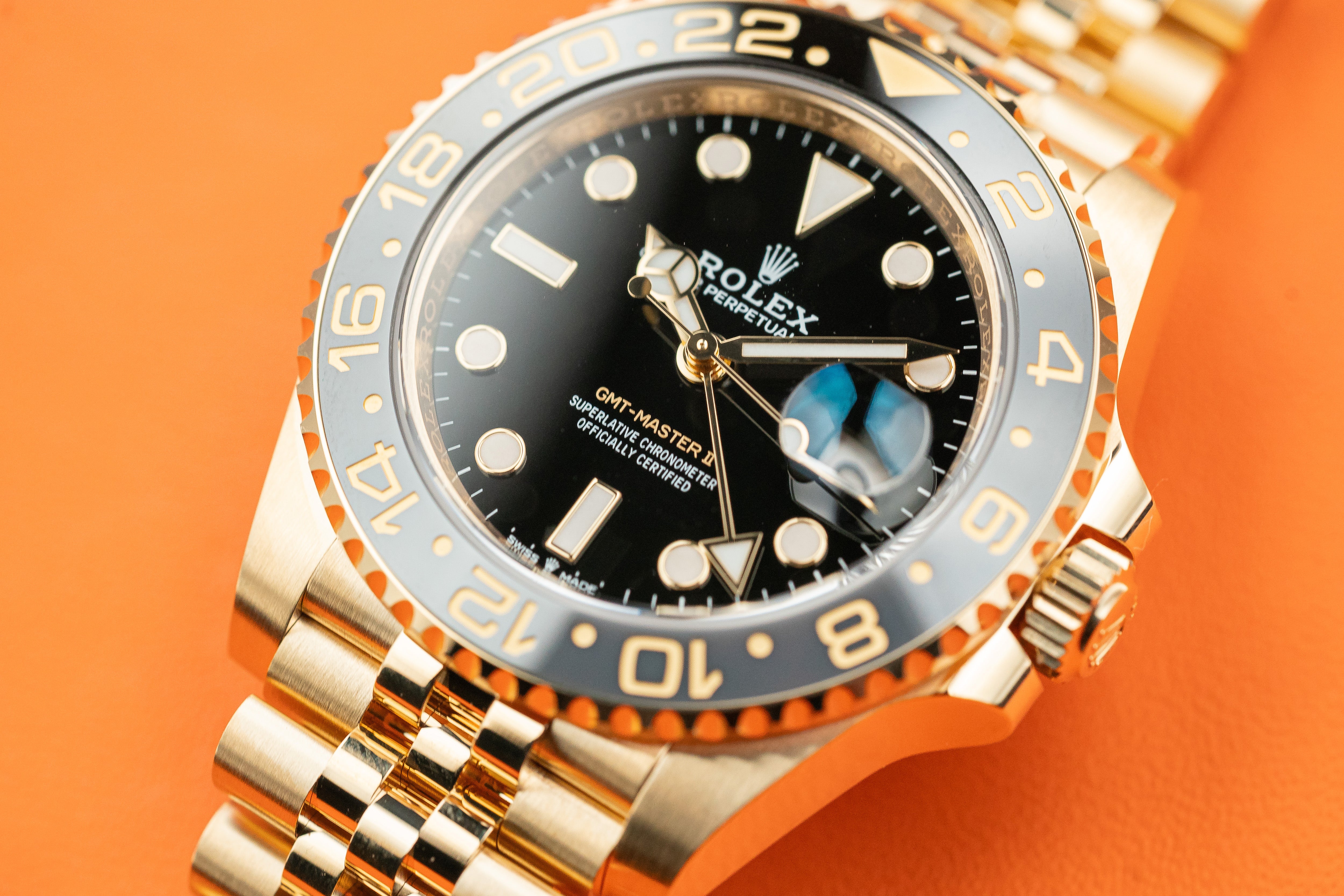 Rolex GMT-Master II Yellow Gold Grey Black Ceramic Bezel JUBILEE 126718GRNR