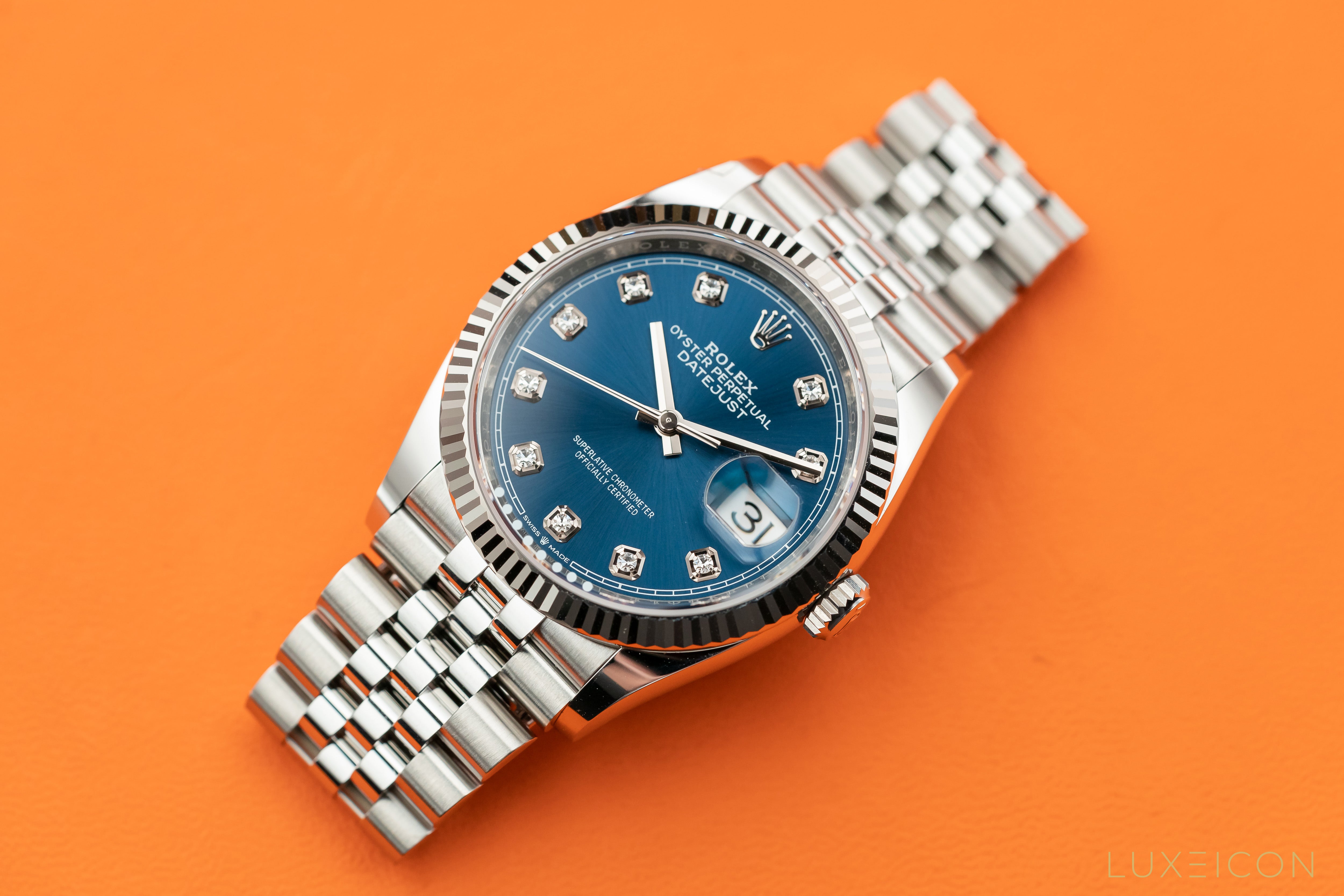 Rolex Datejust 36mm Stainless Steel Jubilee Diamond Blue Dial 126234