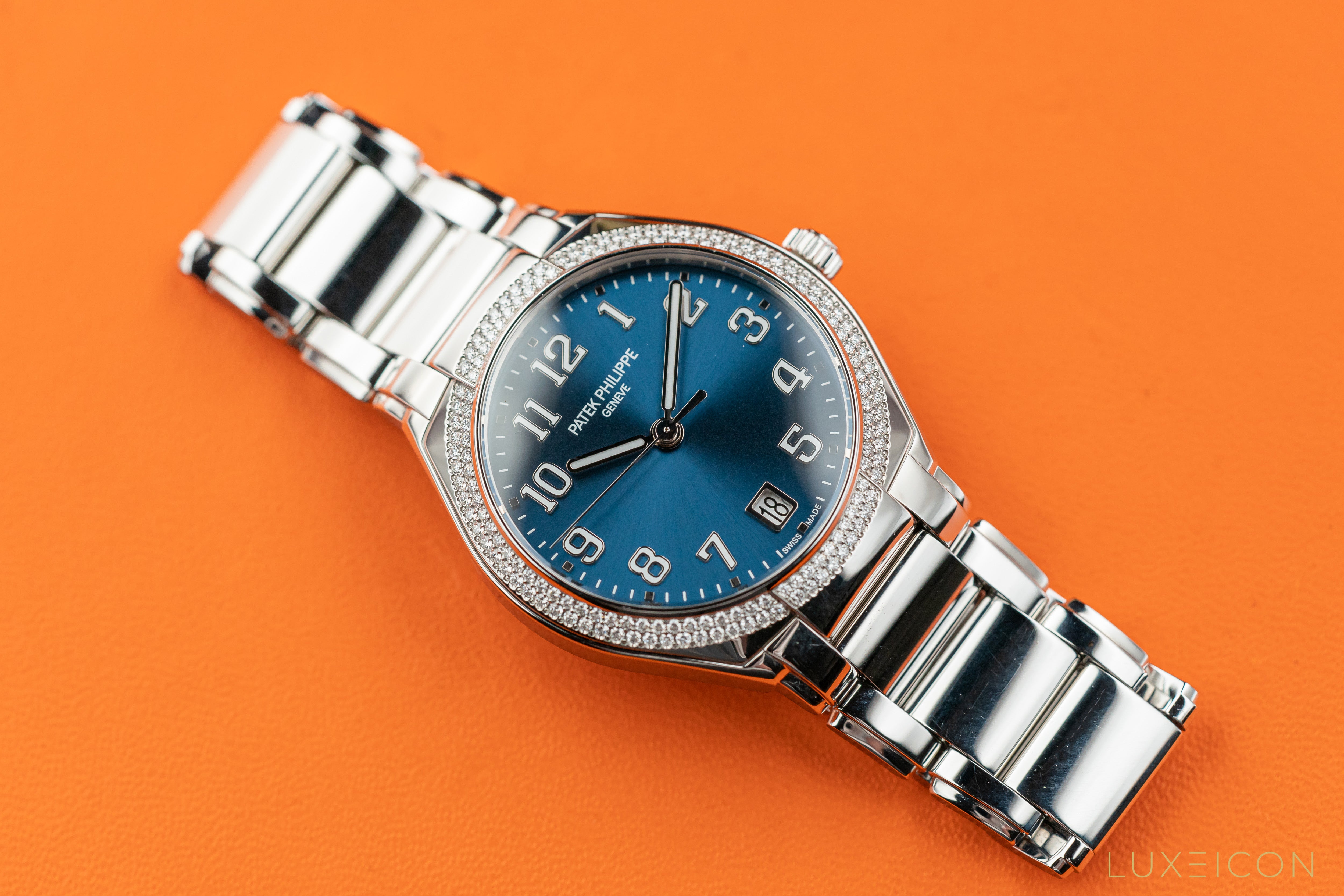 Patek Philippe Twenty~4 36mm Blue Sunburst Dial Diamond Bezel 7300/1200A-001