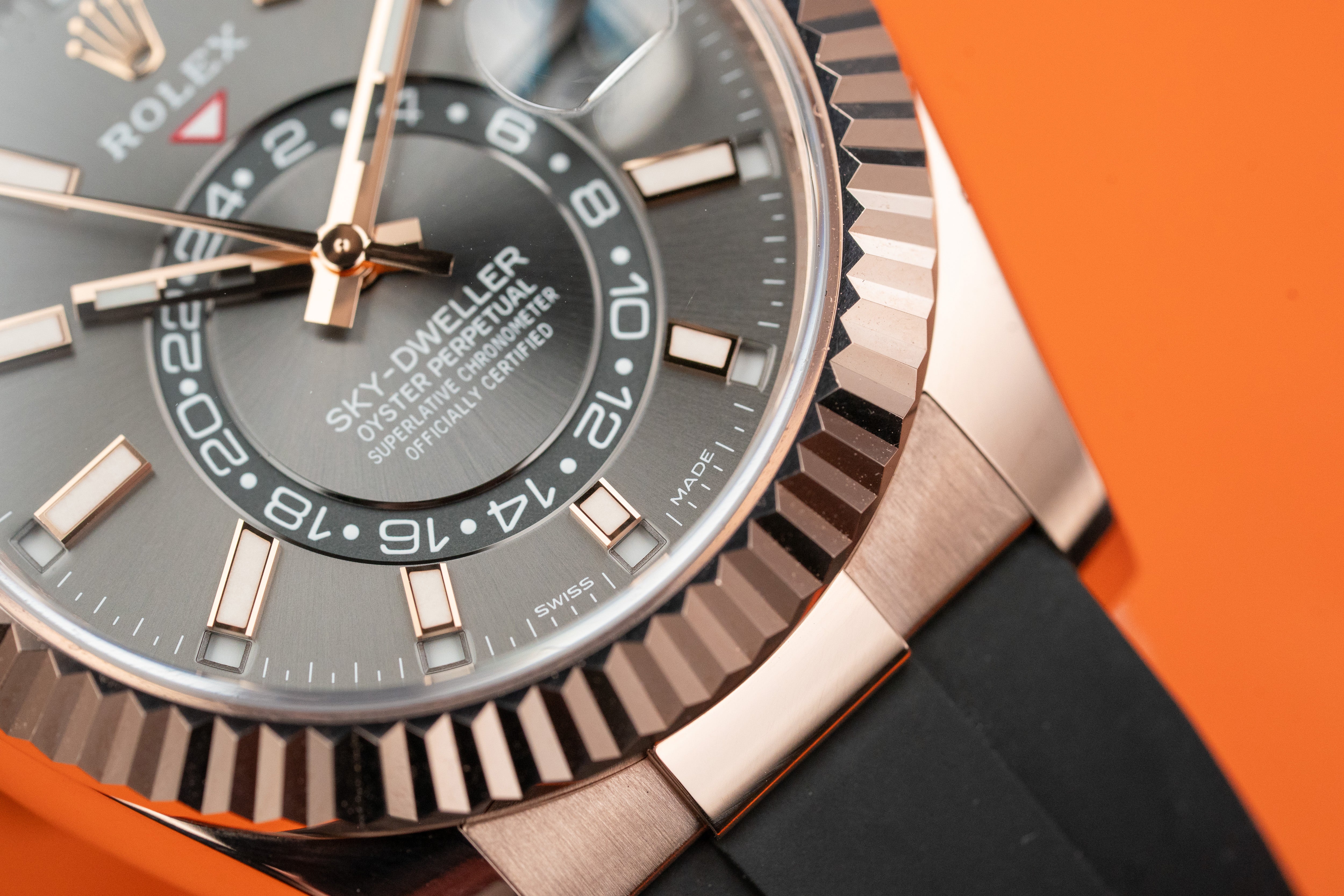 Rolex Sky-Dweller Rose Gold 42mm Rhodium Dial Oysterflex 326235