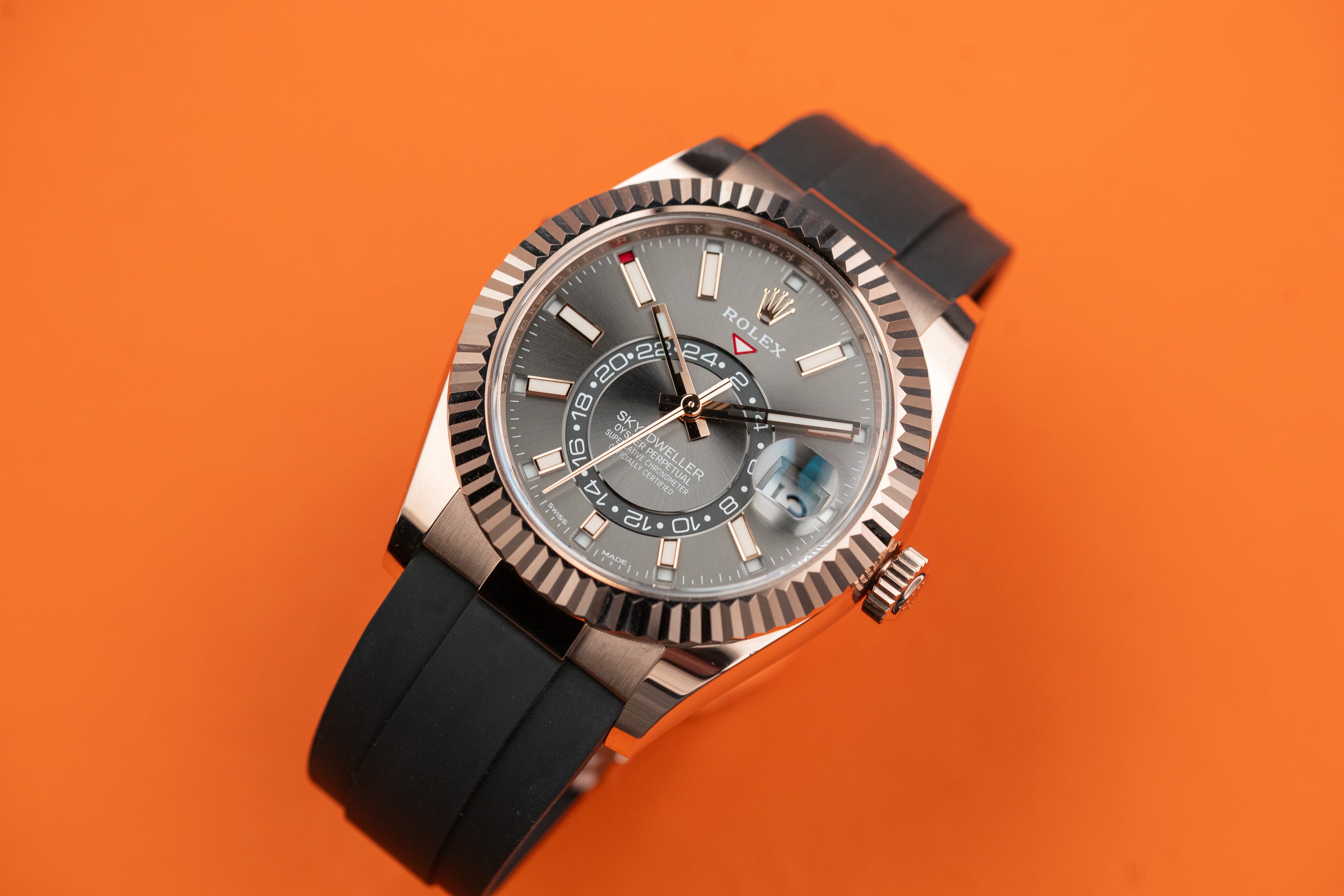 Rolex Sky-Dweller Rose Gold 42mm Rhodium Dial Oysterflex 326235