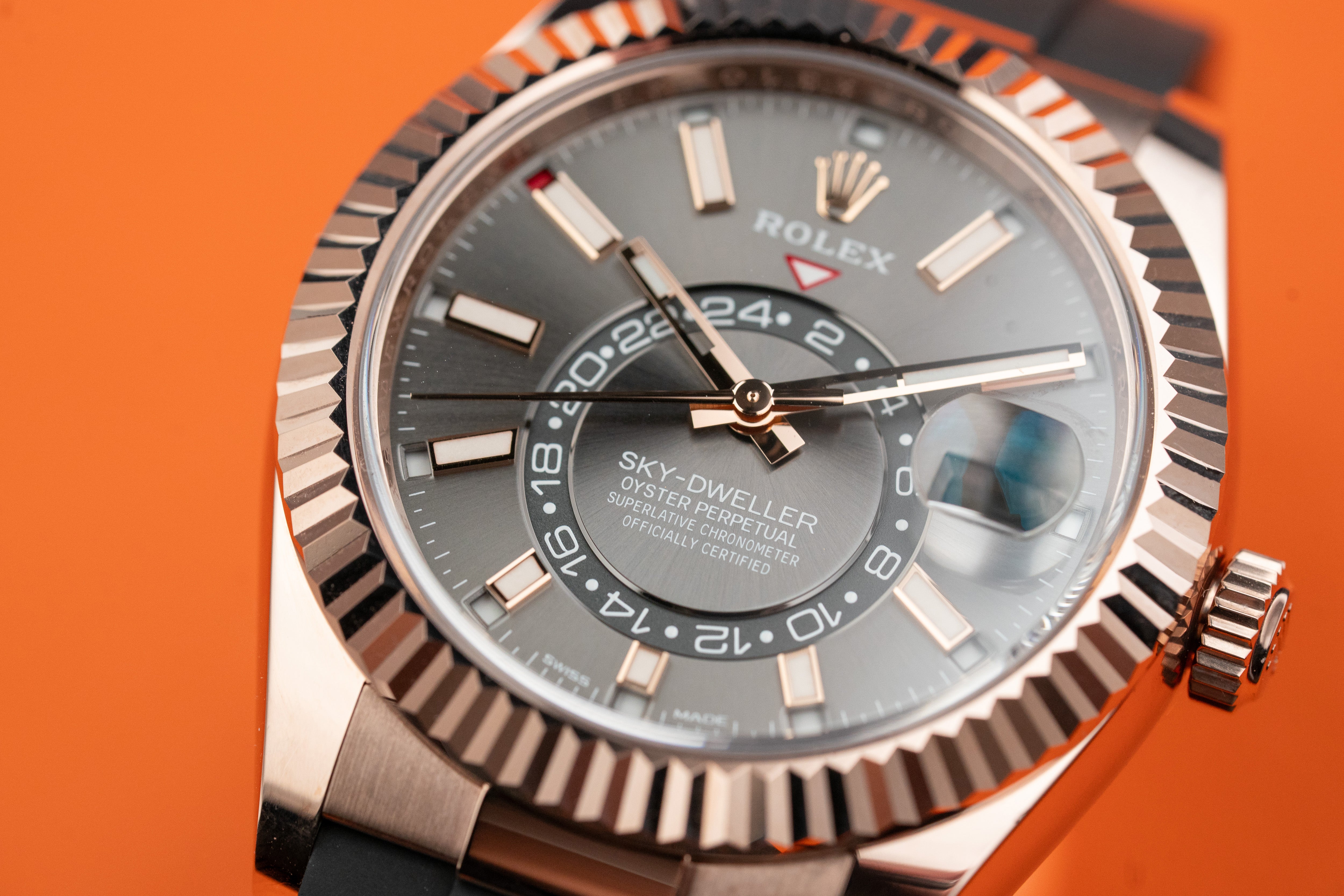 Rolex Sky-Dweller Rose Gold 42mm Rhodium Dial Oysterflex 326235