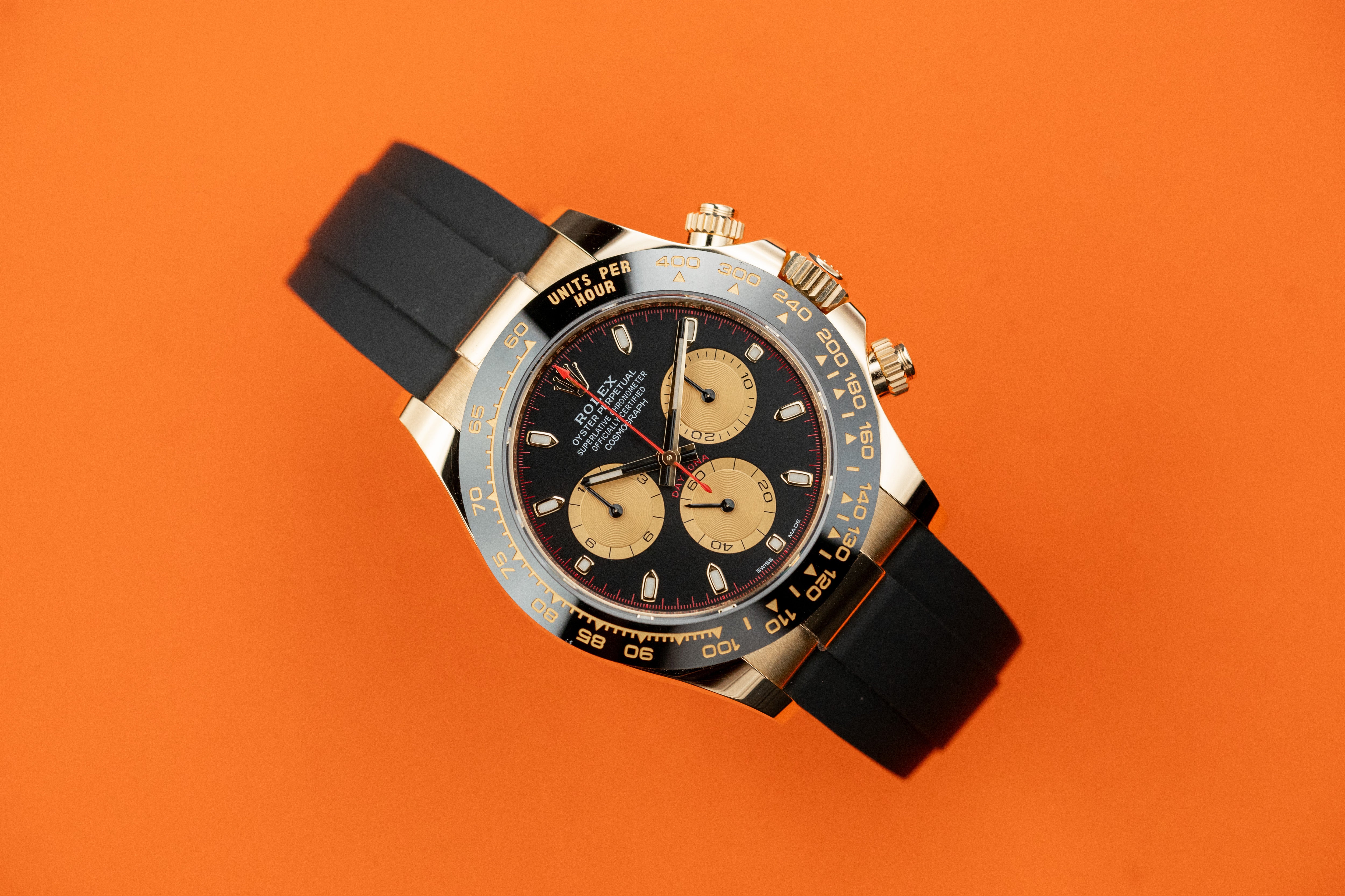 Rolex Cosmograph Daytona 40mm 116518 Yellow Gold Paul Newman Index Dial Oysterflex