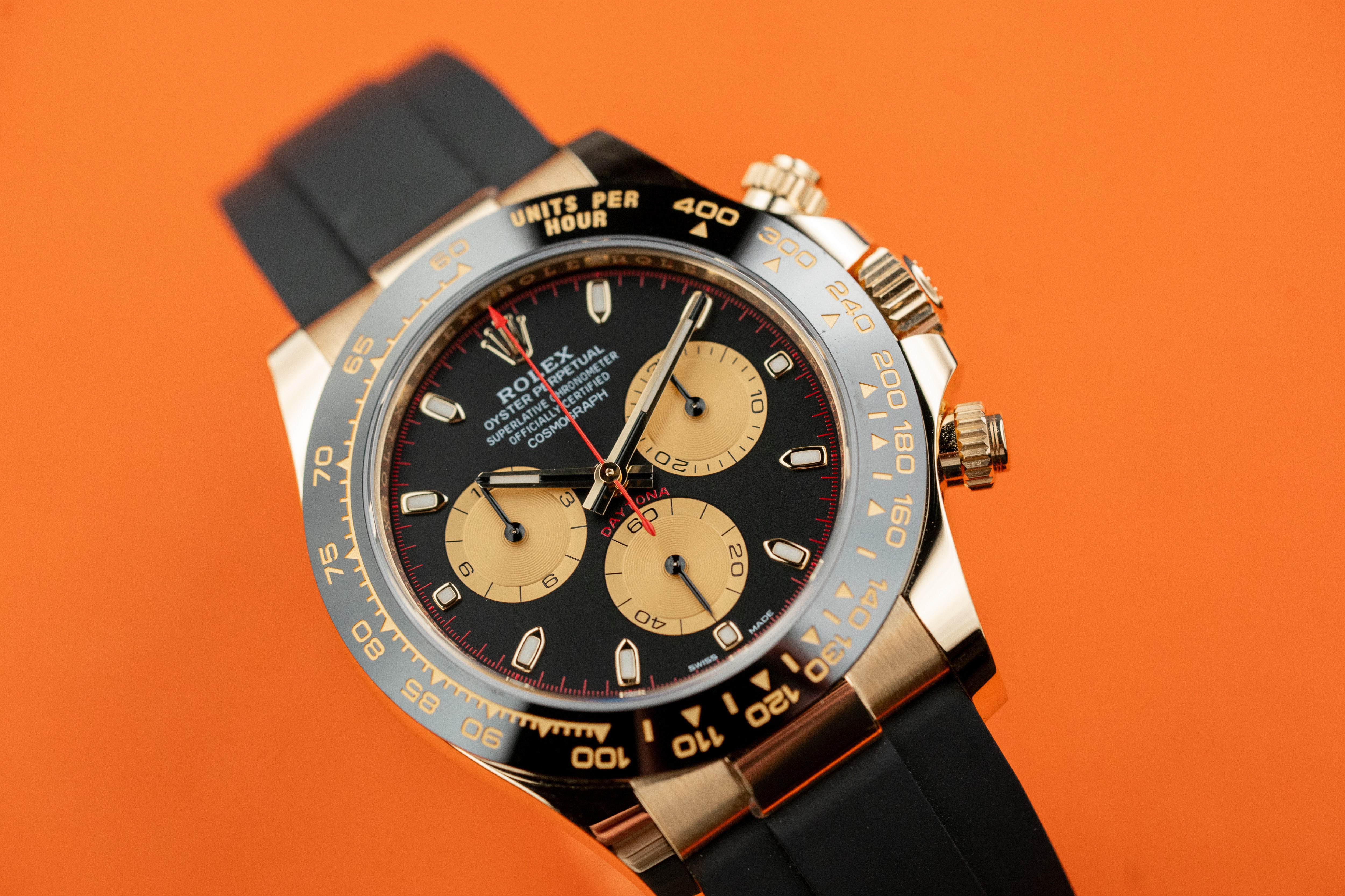 Rolex Cosmograph Daytona 40mm 116518 Yellow Gold Paul Newman Index Dial Oysterflex