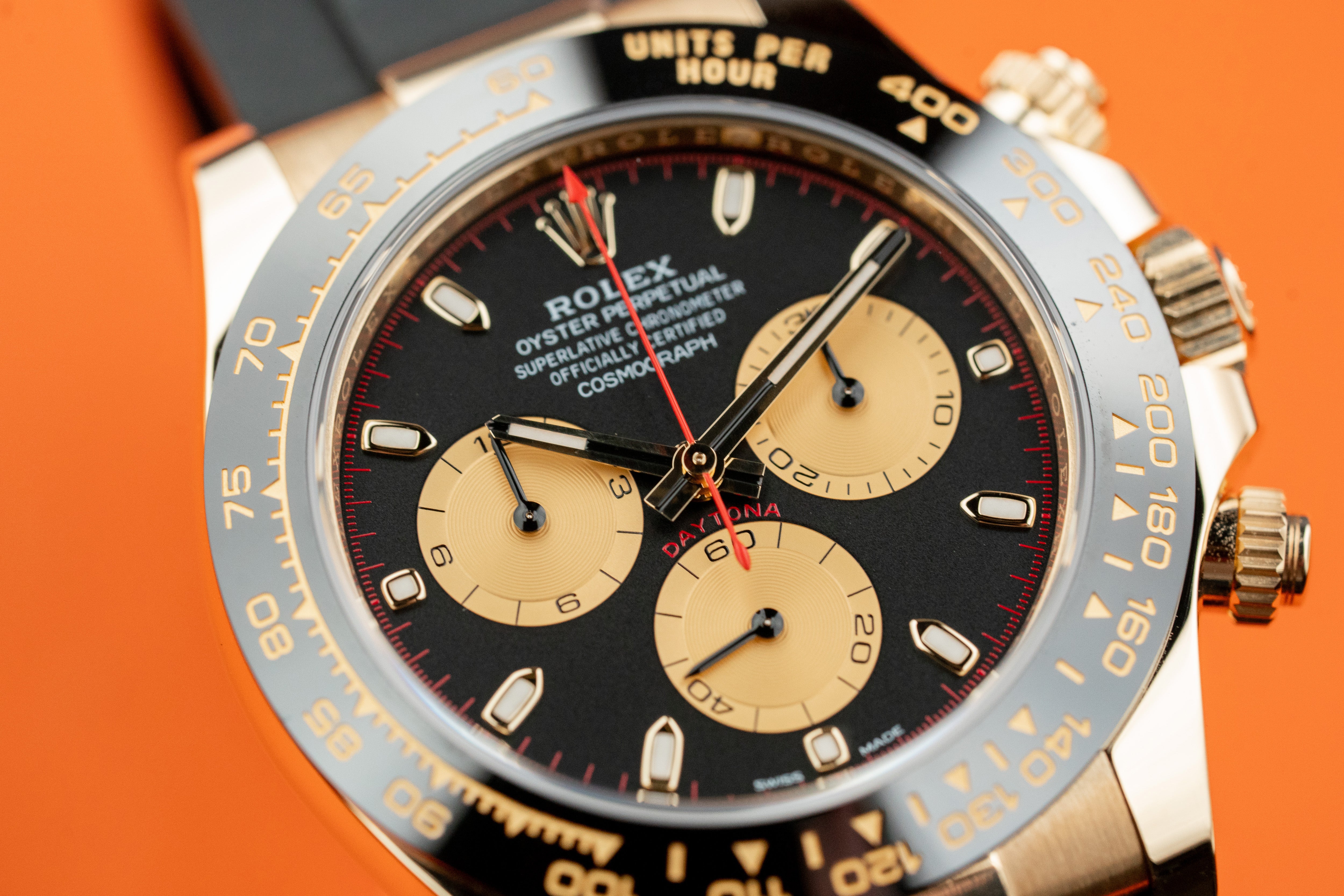 Rolex Cosmograph Daytona 40mm 116518 Yellow Gold Paul Newman Index Dial Oysterflex