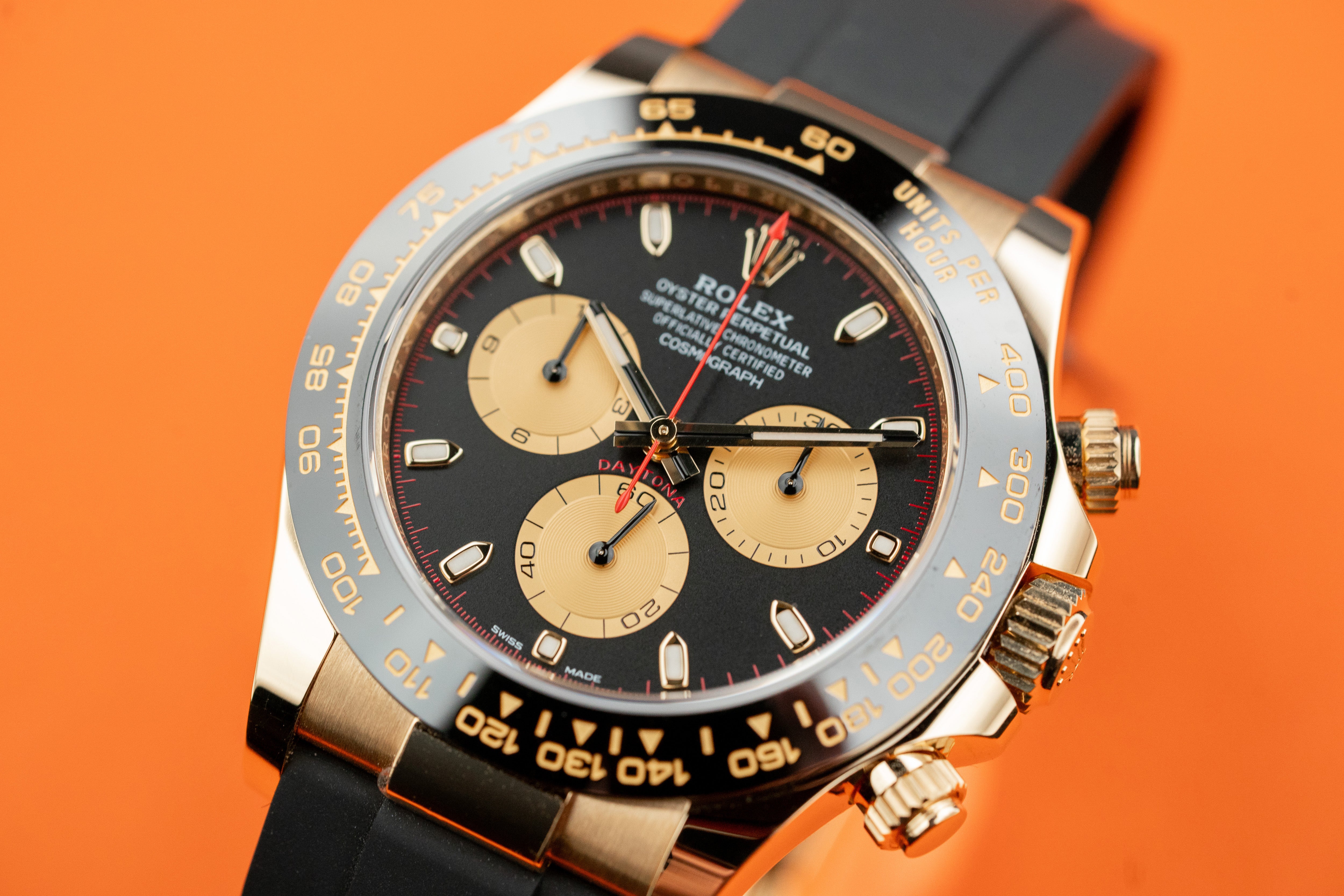 Rolex Cosmograph Daytona 40mm 116518 Yellow Gold Paul Newman Index Dial Oysterflex