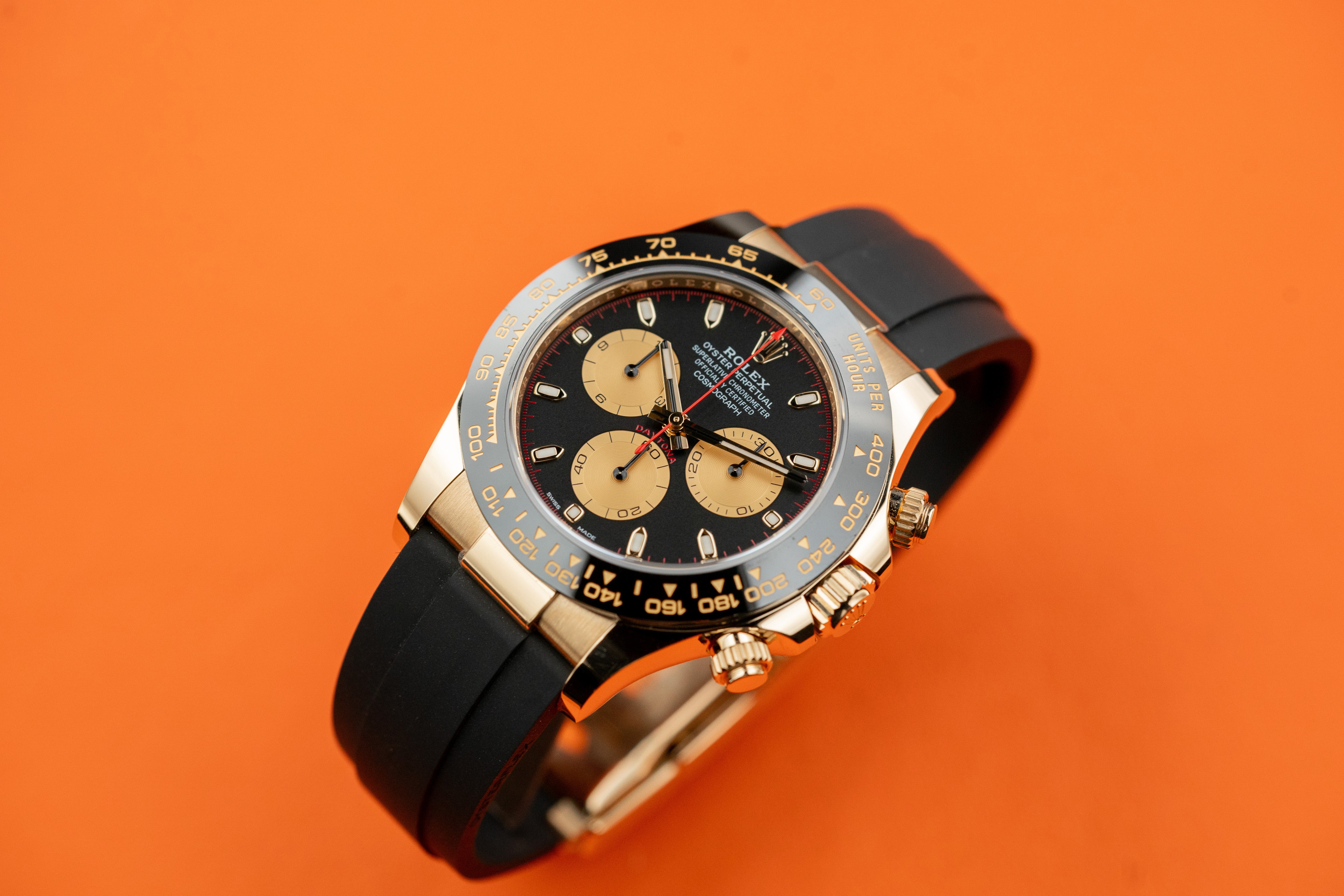 Rolex Cosmograph Daytona 40mm 116518 Yellow Gold Paul Newman Index Dial Oysterflex