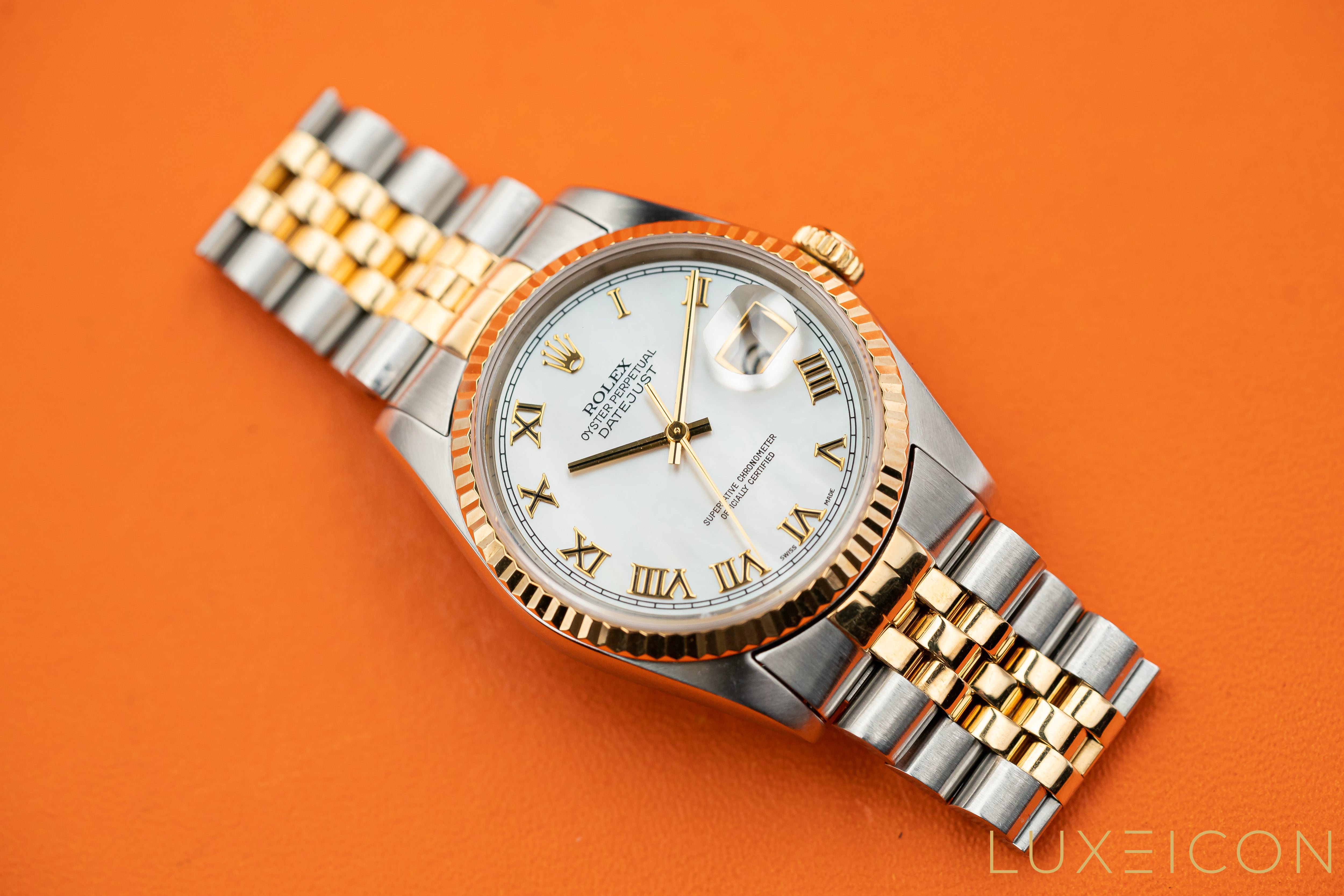 Rolex Datejust 36 16233 Factory Mop Roman Dial 18k Yellow Gold & Steel Watch