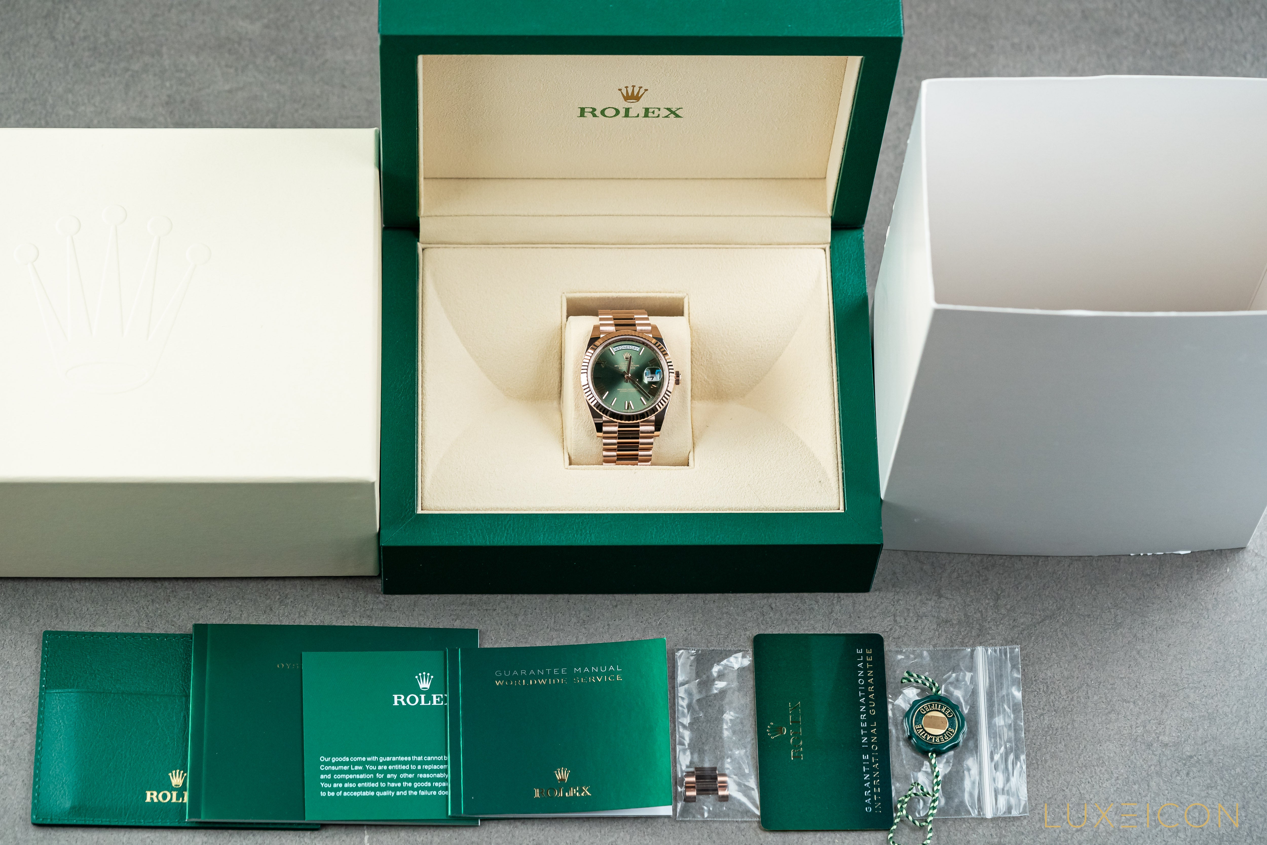 Rolex President Day-Date 40mm Olive Green Dial Rose Gold 2023