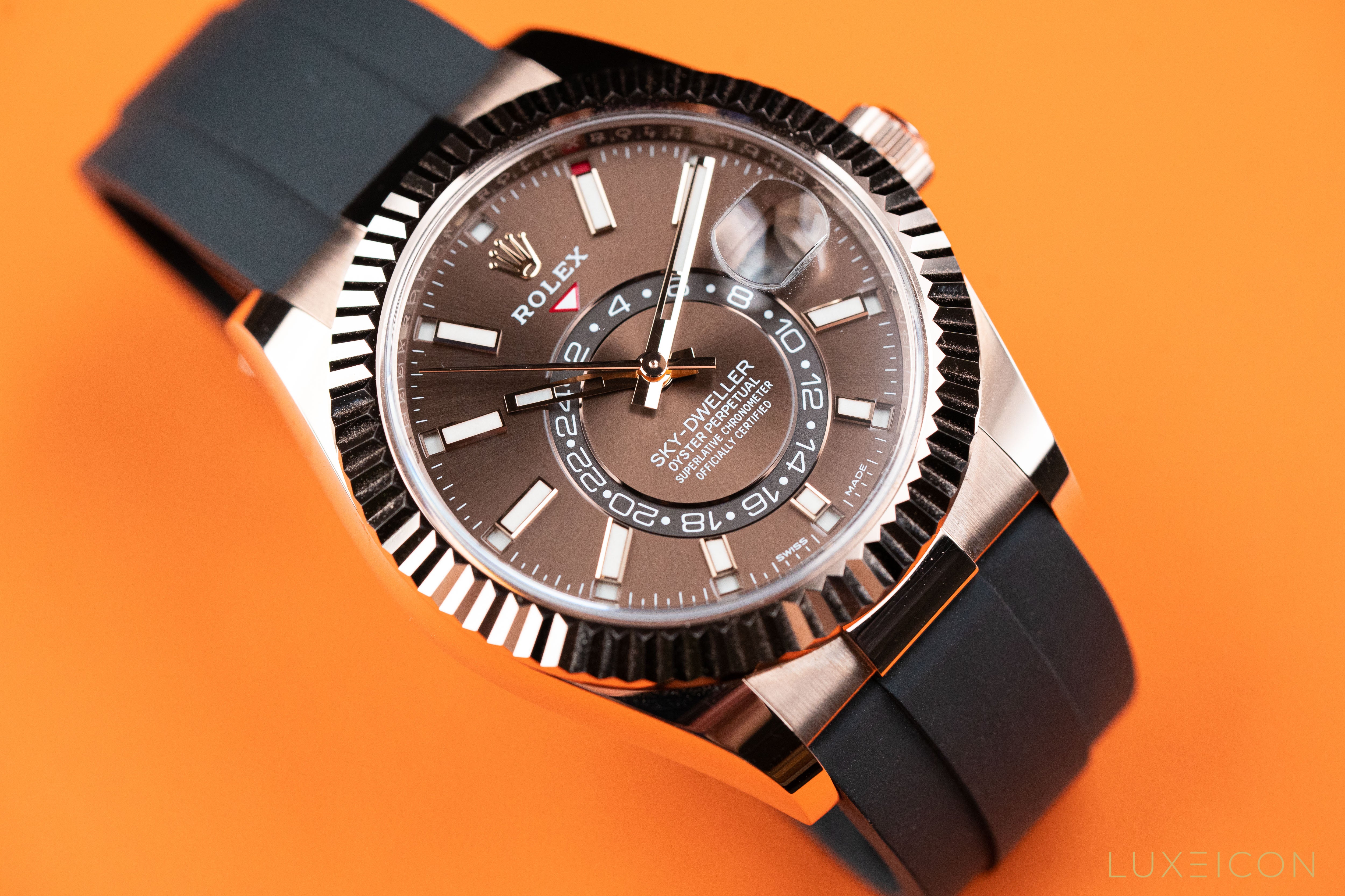 Rolex Sky Dweller Rose Gold Chocolate Dial with Rubber Strap 42mm