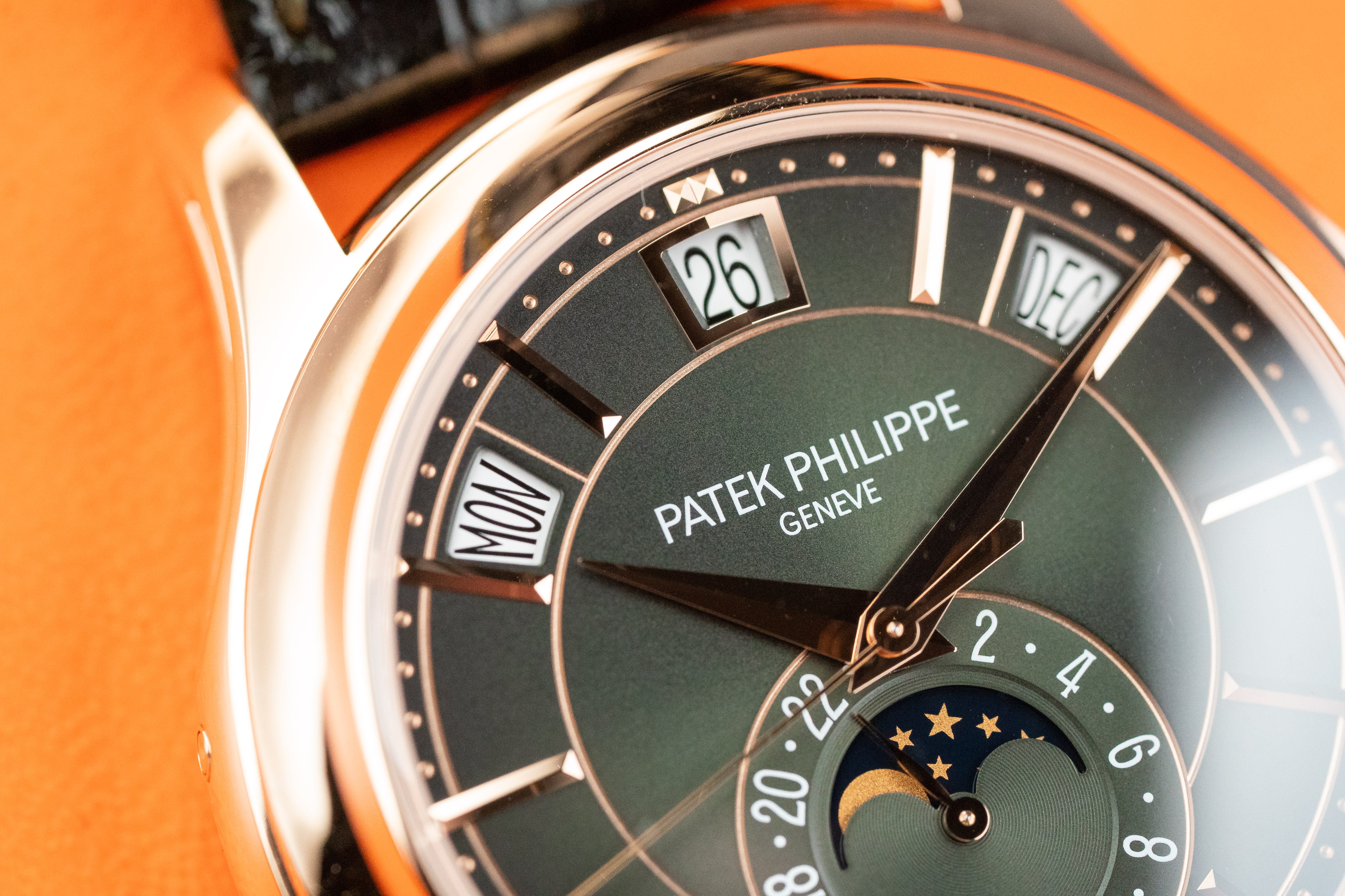 Patek Philippe Annual Calendar Moon Phases 5205R-011 In Rose Gold Olive Green