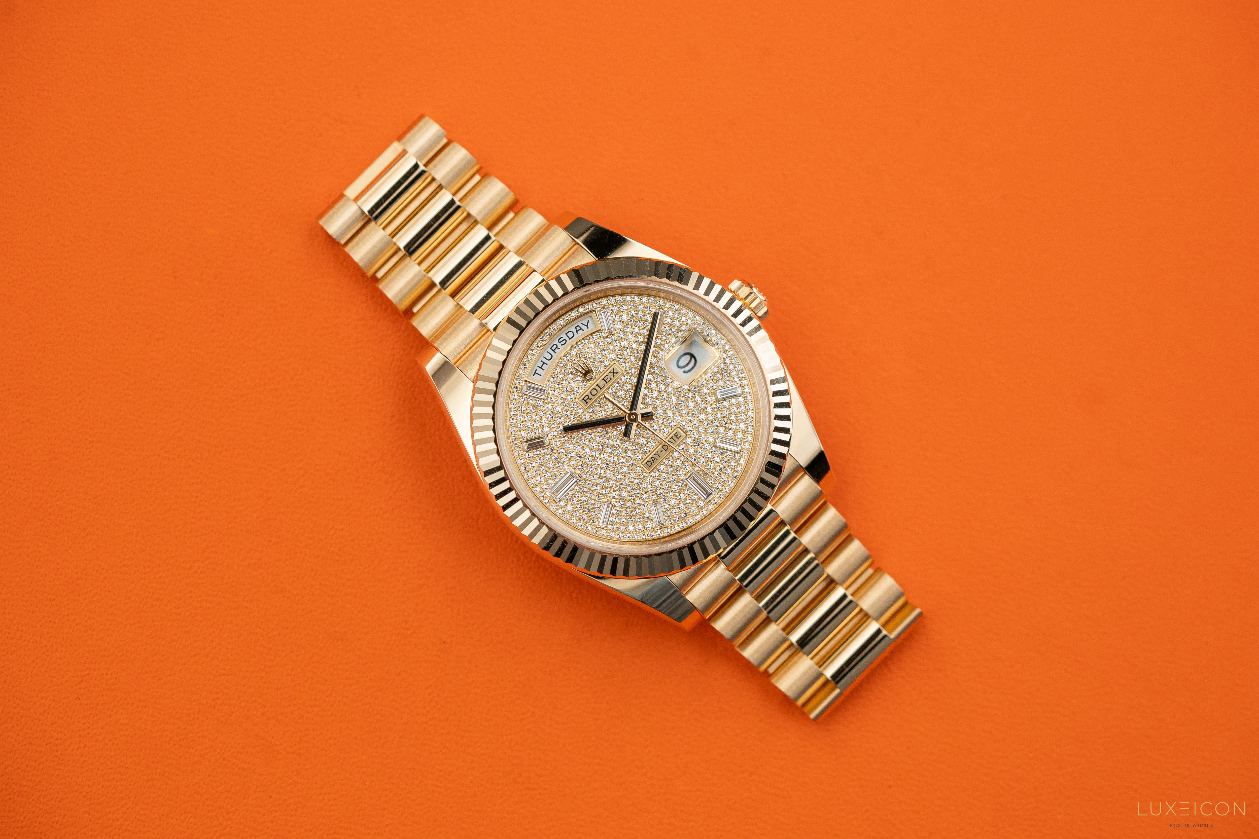 Rolex Day-Date 40mm 228238 Yellow Gold Pave Baguette Dial