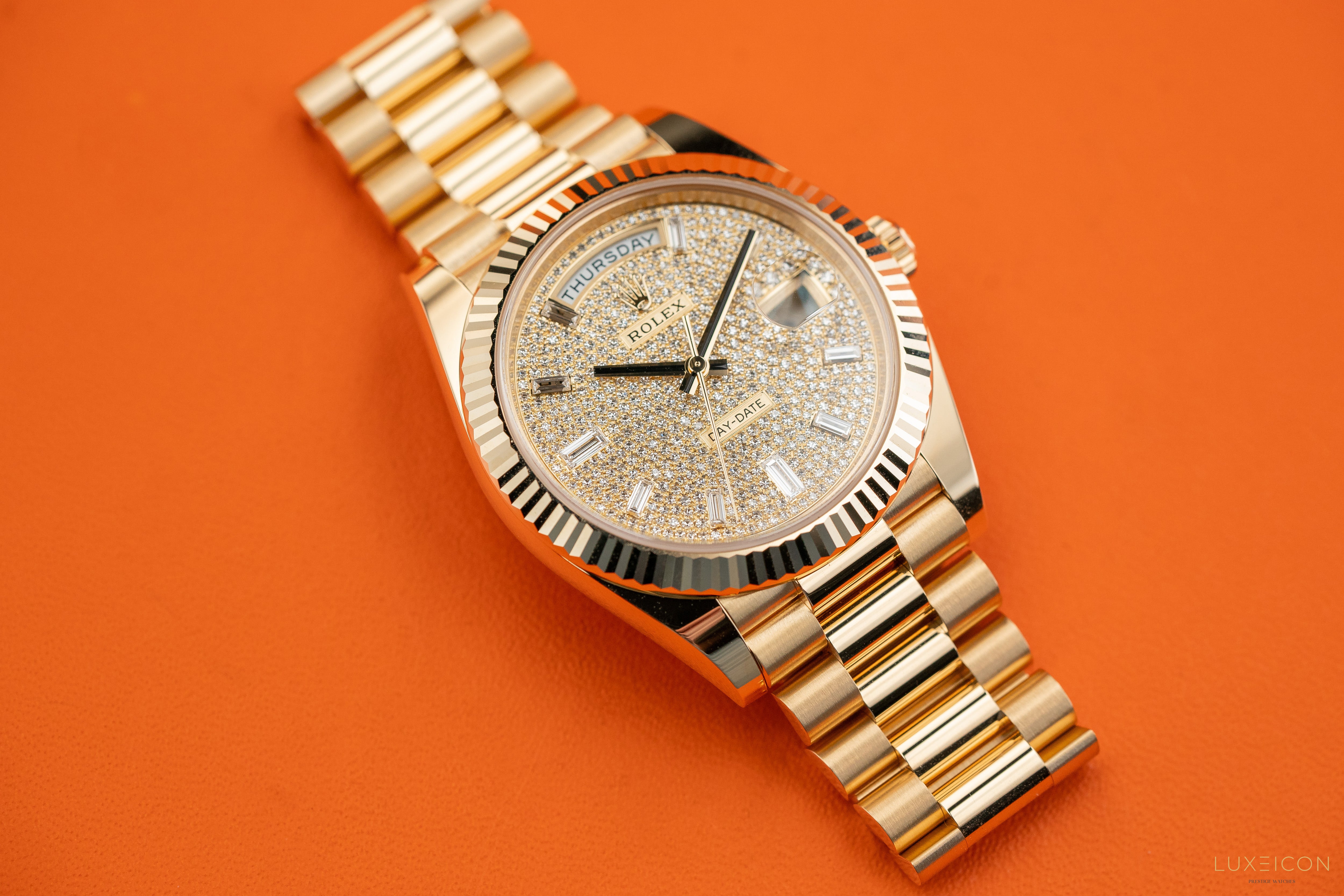 Rolex Day-Date 40mm 228238 Yellow Gold Pave Baguette Dial