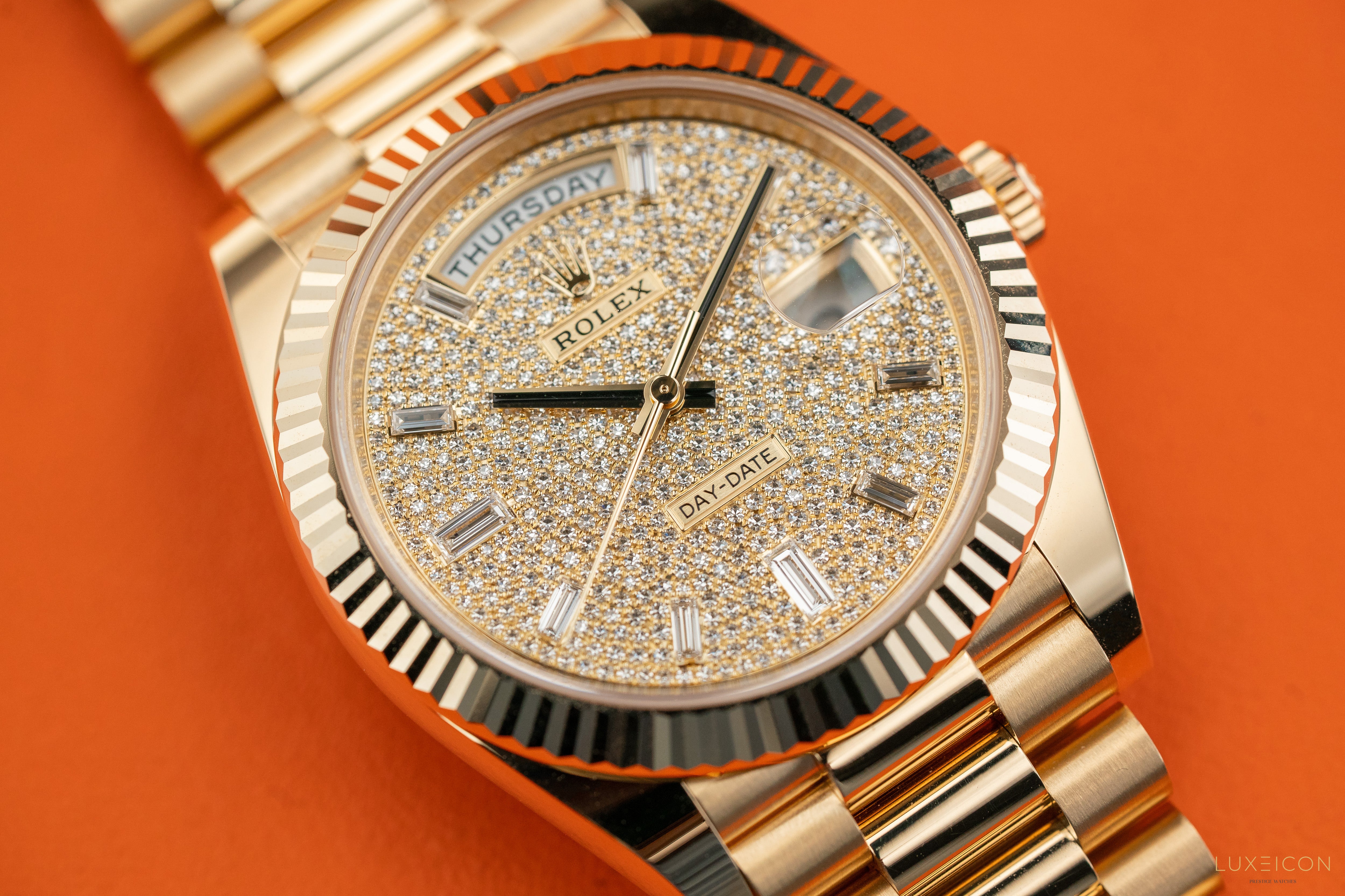 Rolex Day-Date 40mm 228238 Yellow Gold Pave Baguette Dial