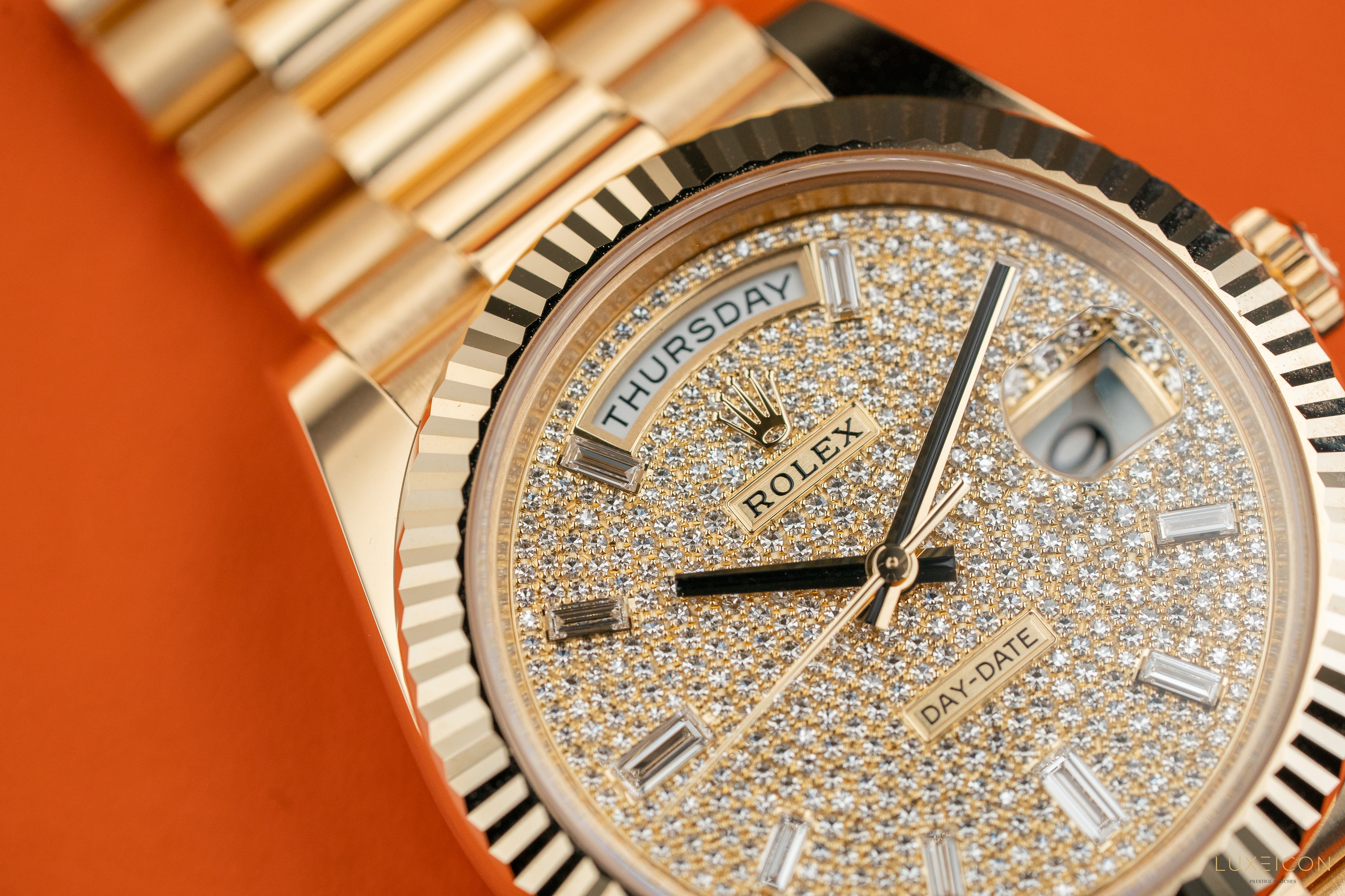 Rolex Day-Date 40mm 228238 Yellow Gold Pave Baguette Dial