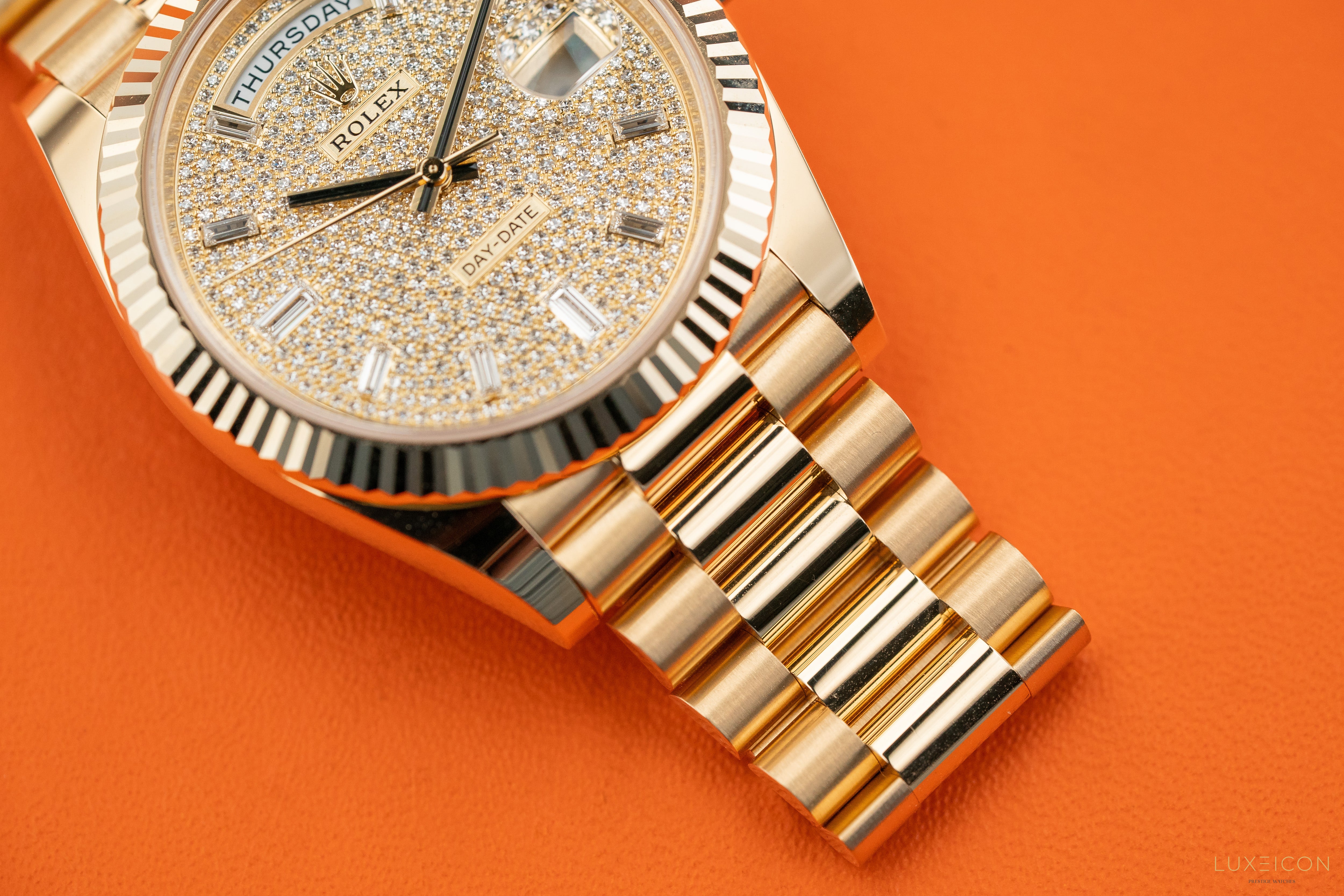 Rolex Day-Date 40mm 228238 Yellow Gold Pave Baguette Dial