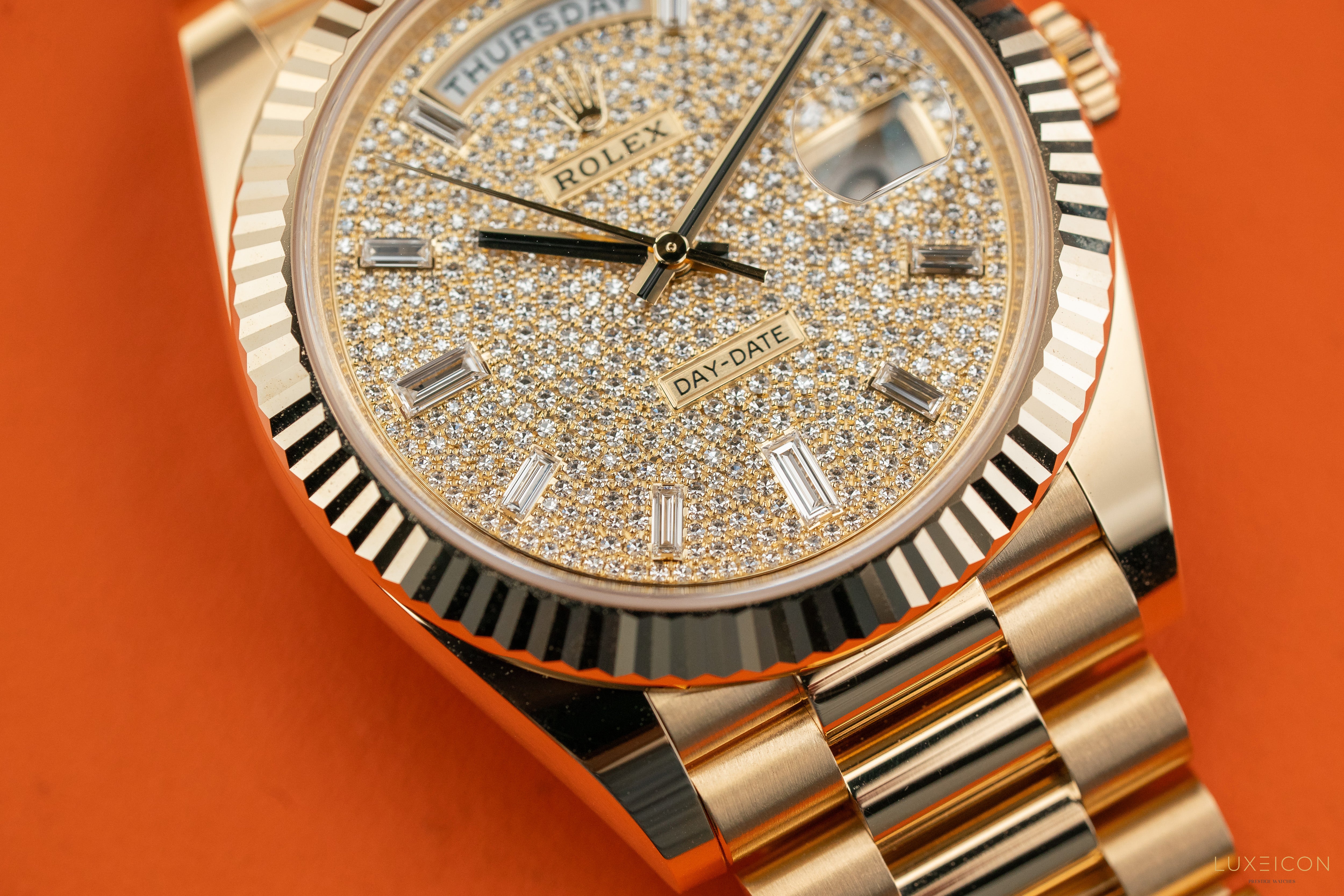 Rolex Day-Date 40mm 228238 Yellow Gold Pave Baguette Dial