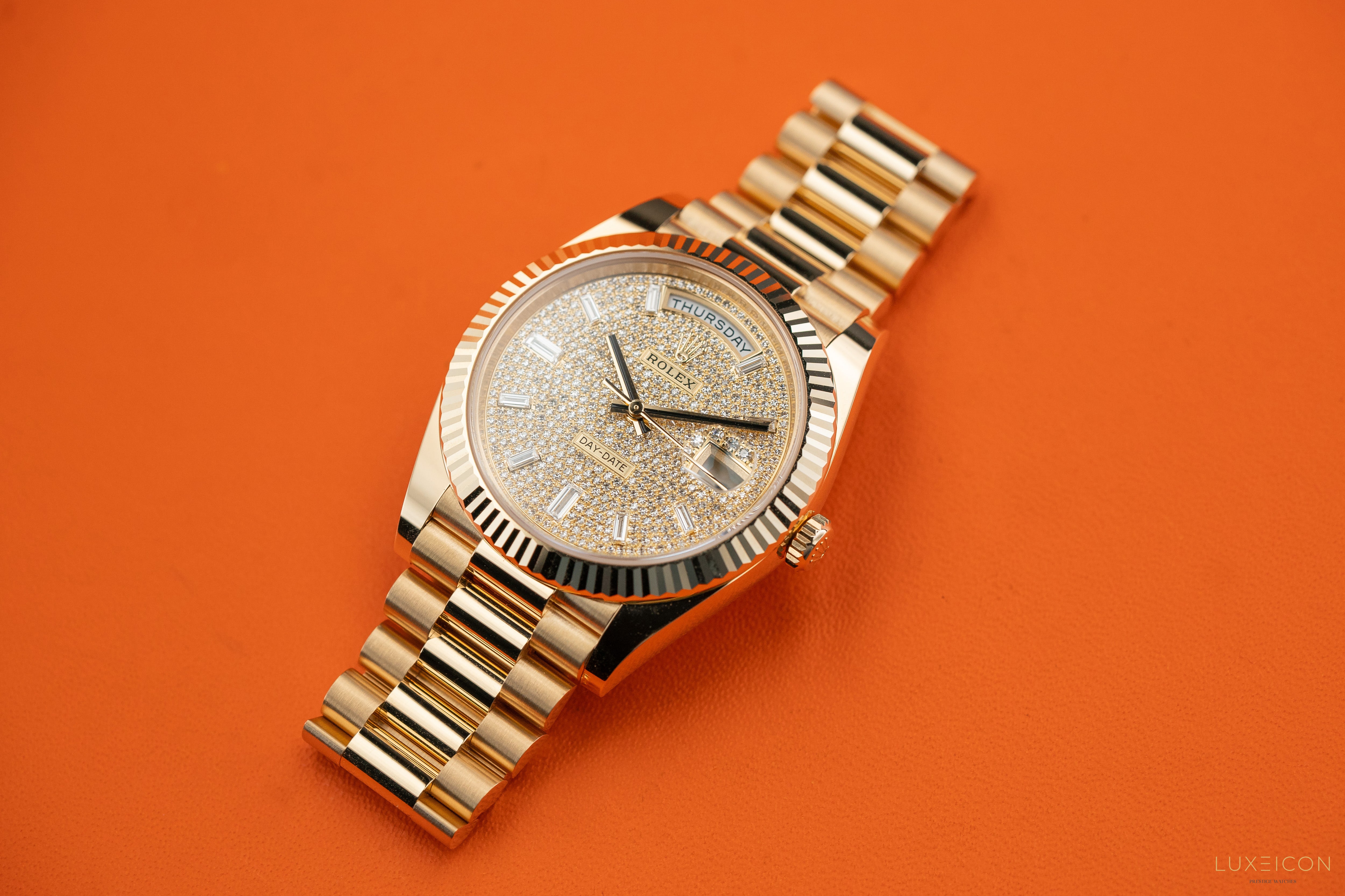 Rolex Day-Date 40mm 228238 Yellow Gold Pave Baguette Dial