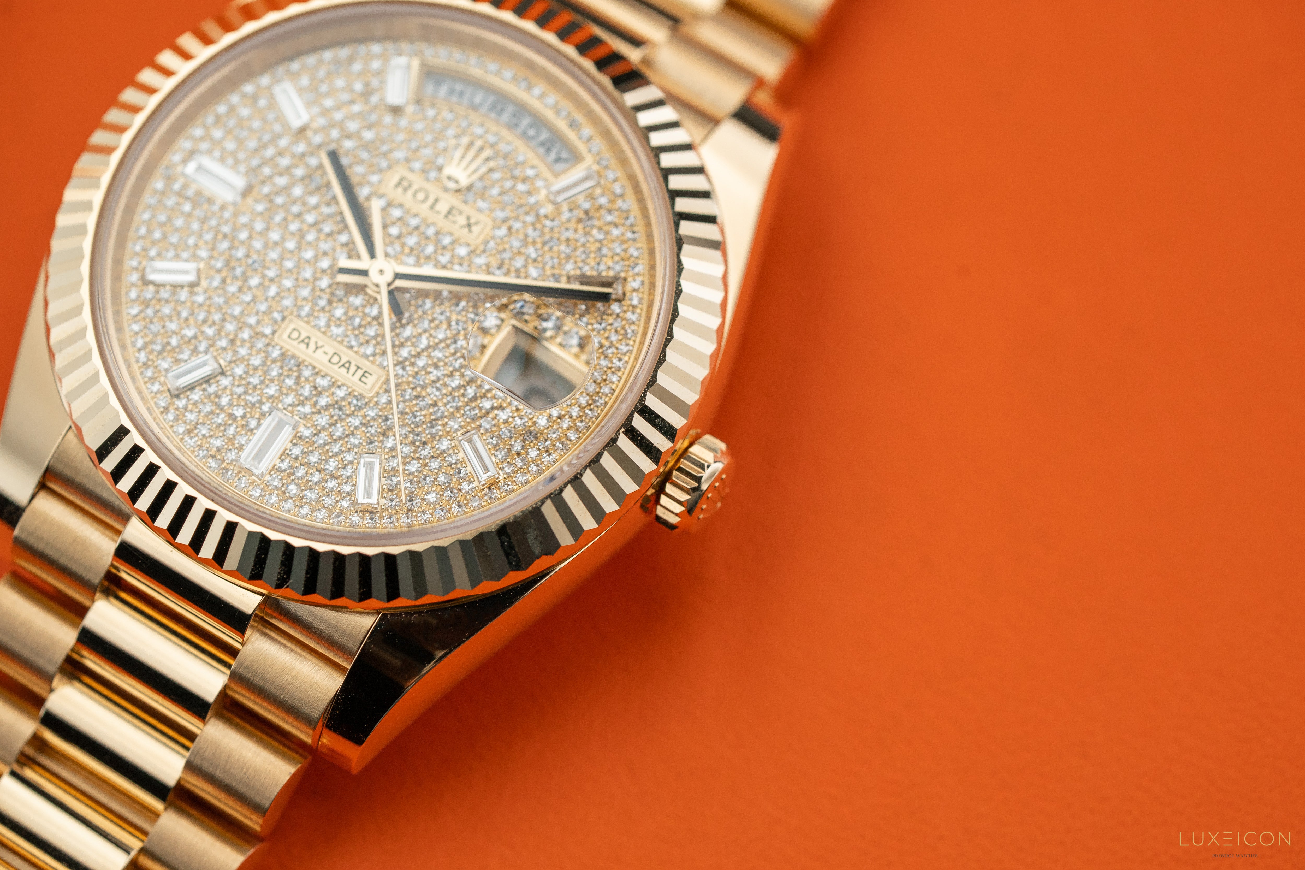 Rolex Day-Date 40mm 228238 Yellow Gold Pave Baguette Dial