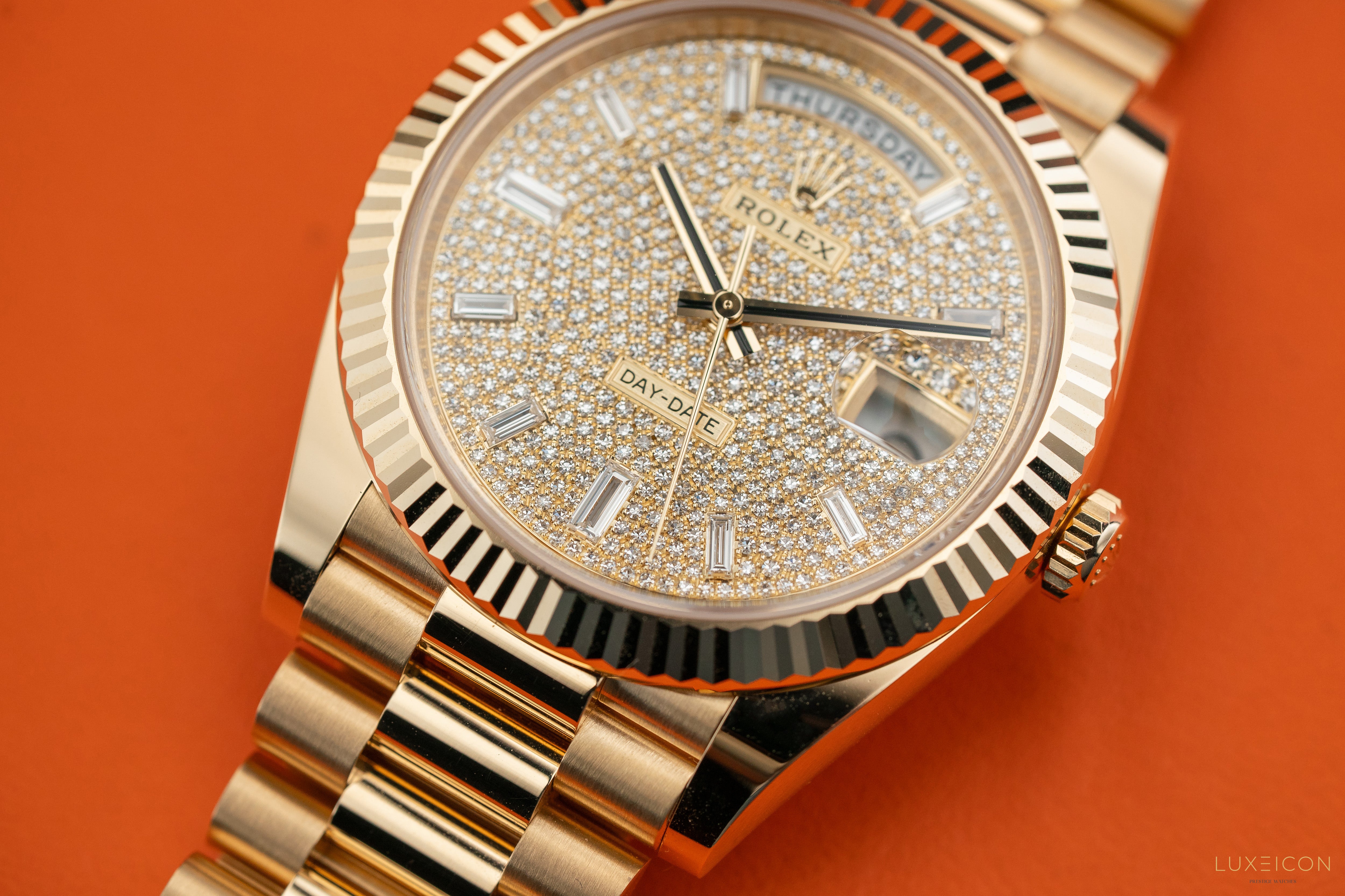 Rolex Day-Date 40mm 228238 Yellow Gold Pave Baguette Dial