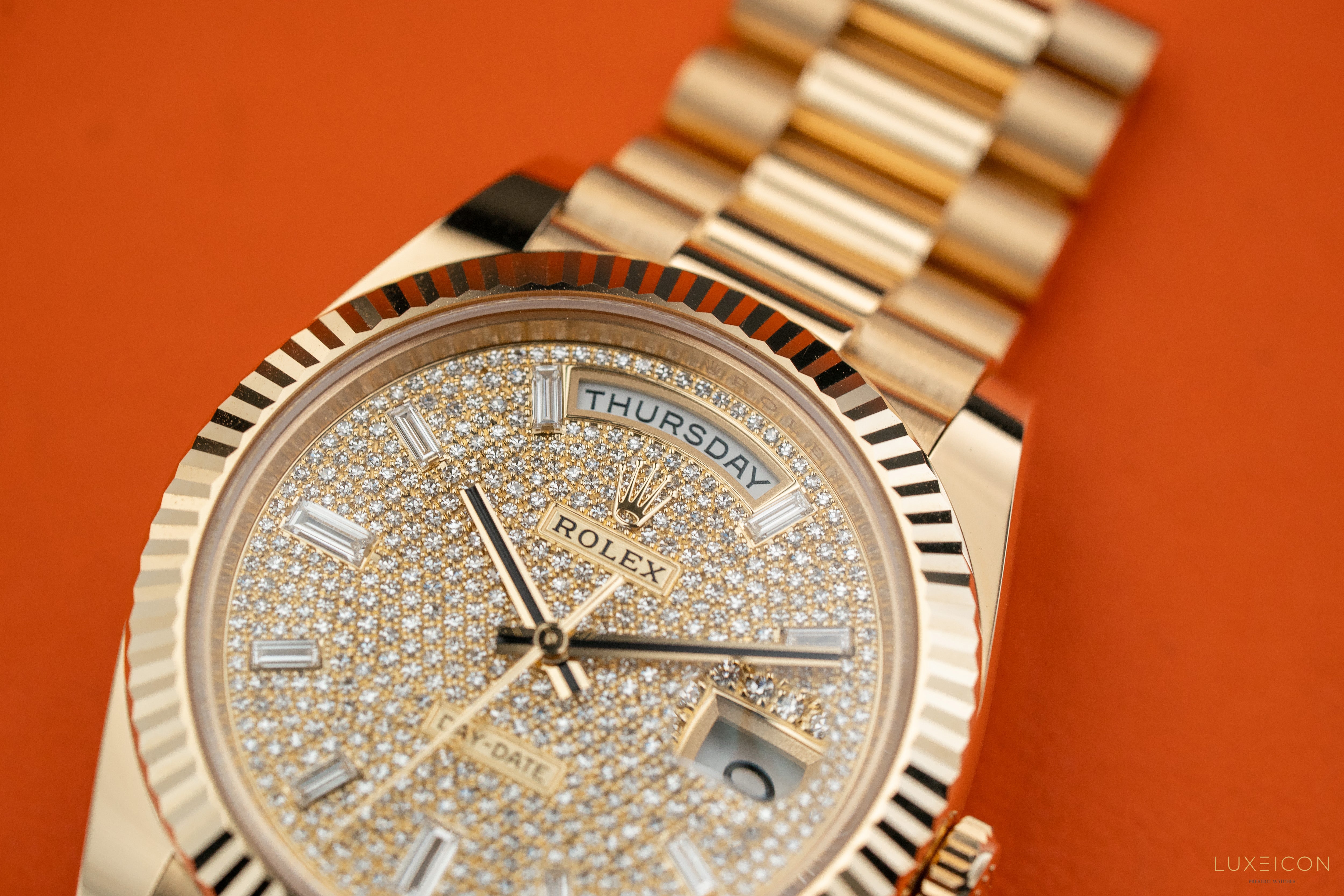 Rolex Day-Date 40mm 228238 Yellow Gold Pave Baguette Dial