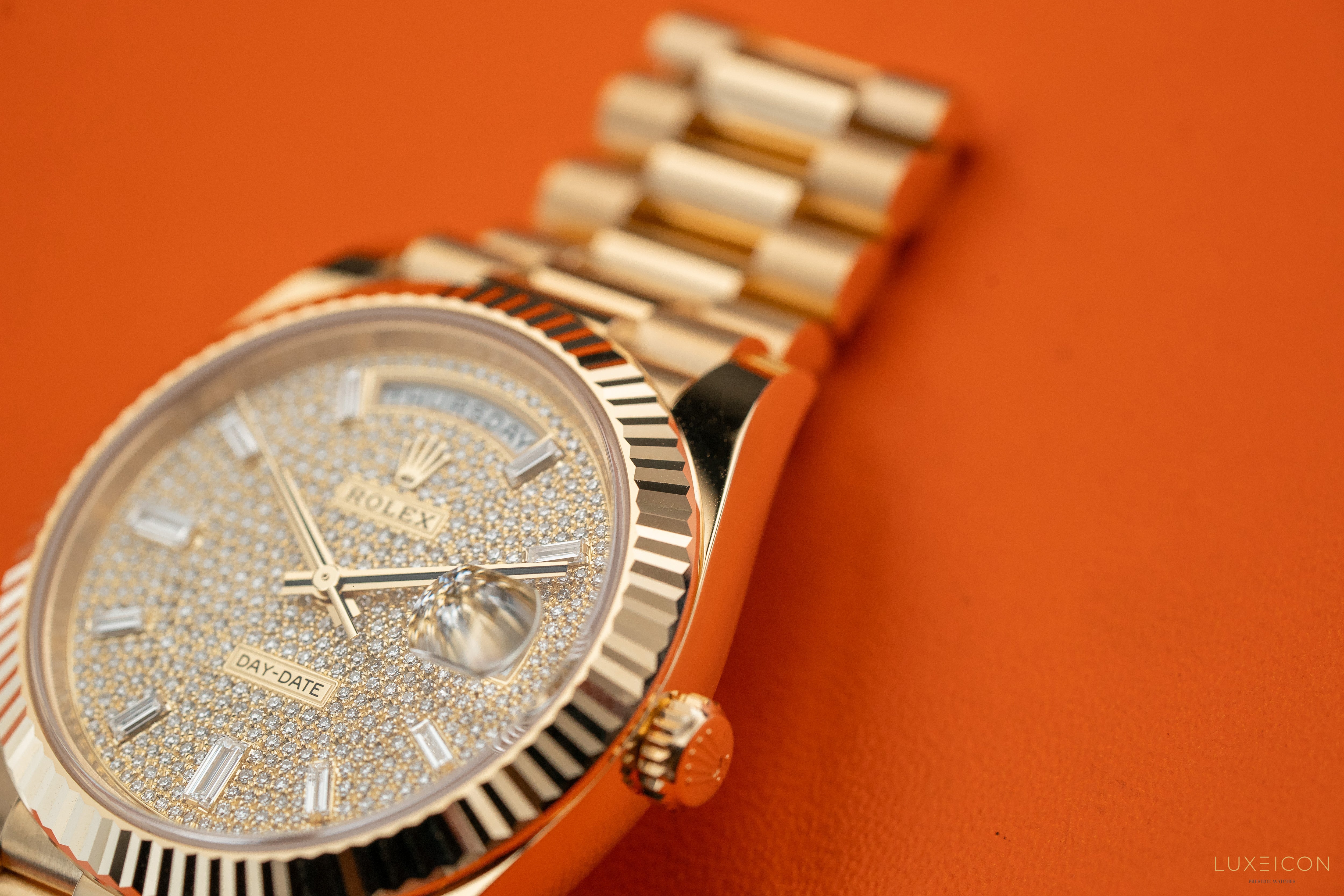 Rolex Day-Date 40mm 228238 Yellow Gold Pave Baguette Dial