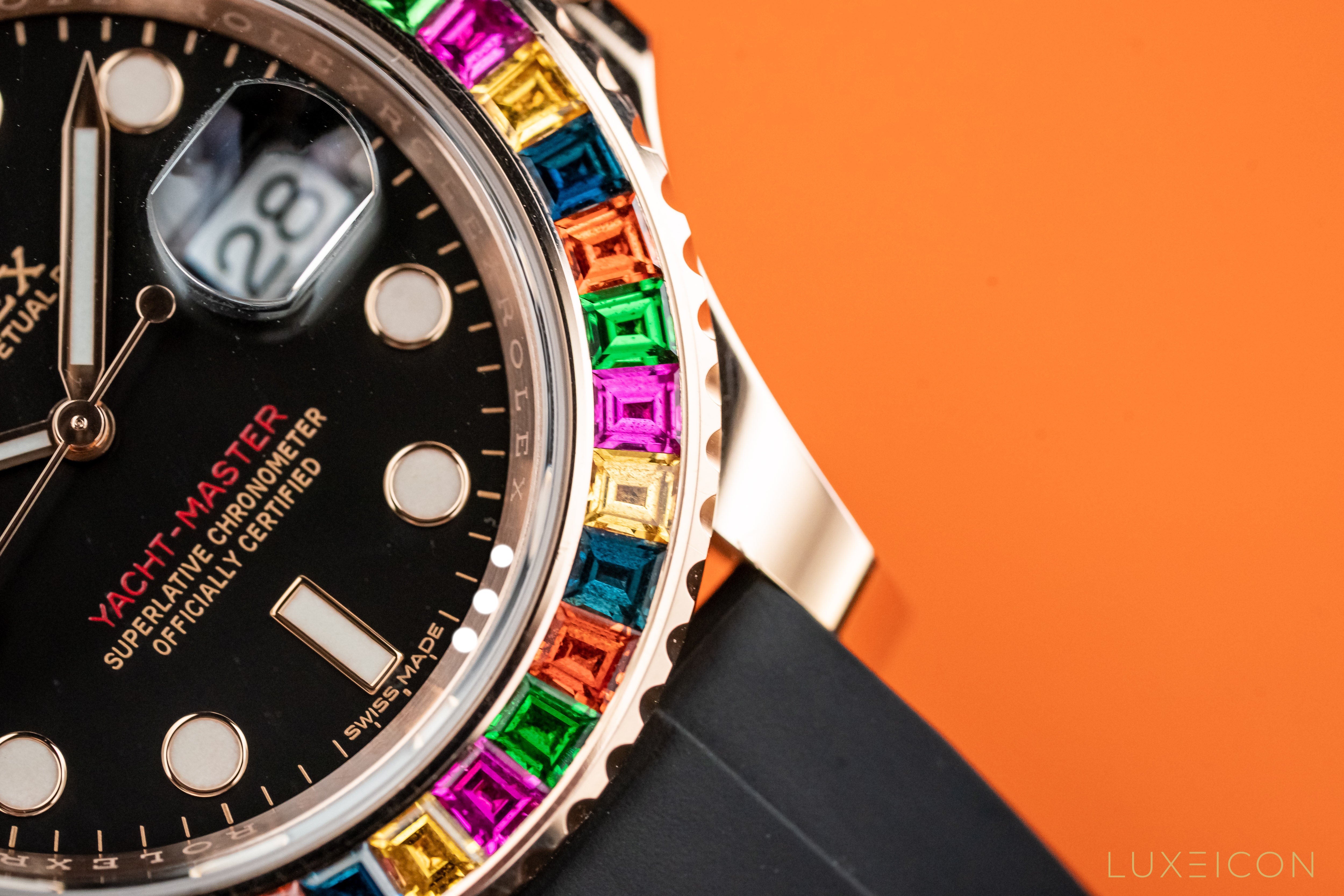 Rolex Yacht-Master Rose Gold Rainbow Diamond Bezel 116695SATS