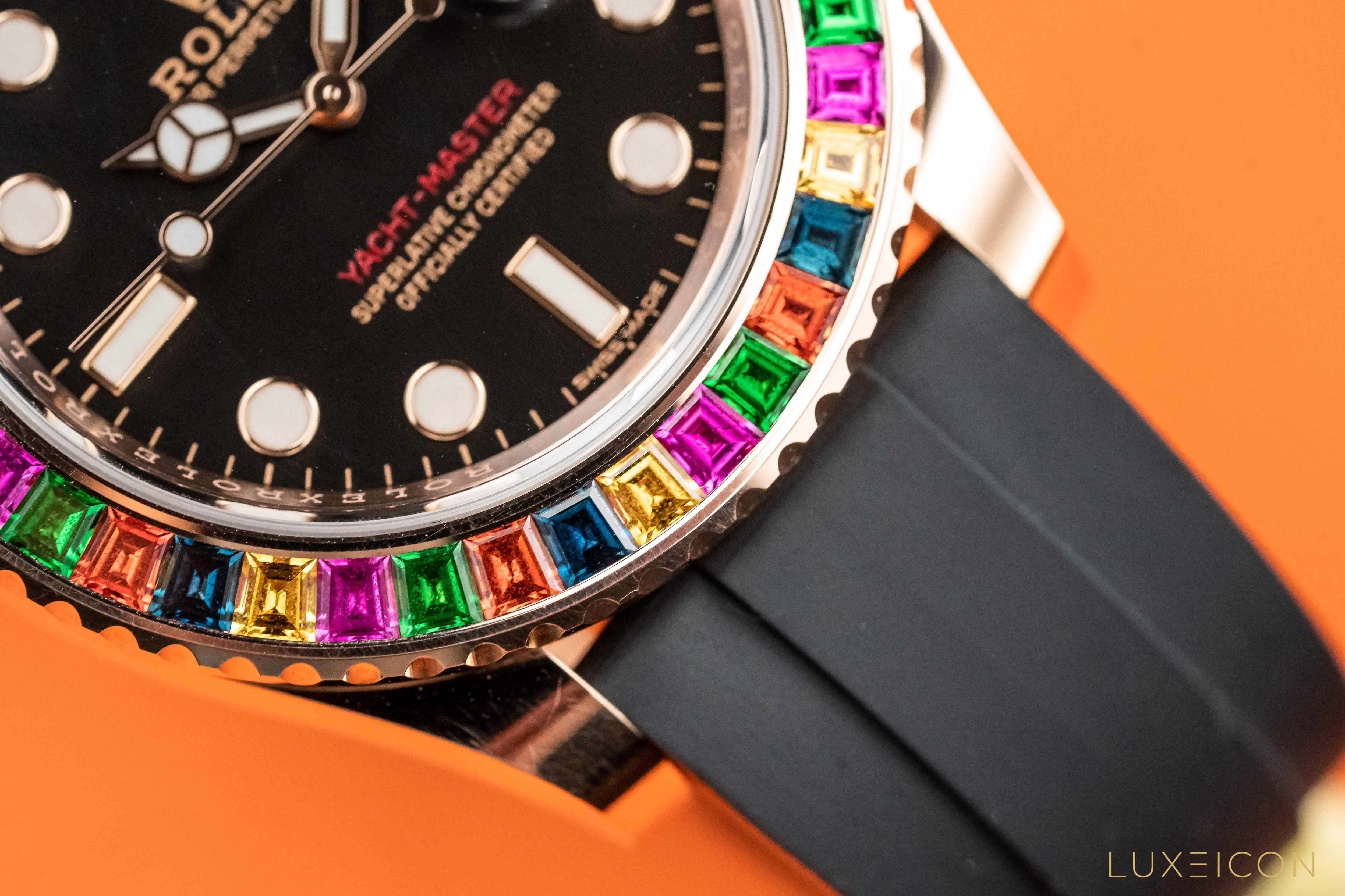 Rolex Yacht-Master Rose Gold Rainbow Diamond Bezel 116695SATS