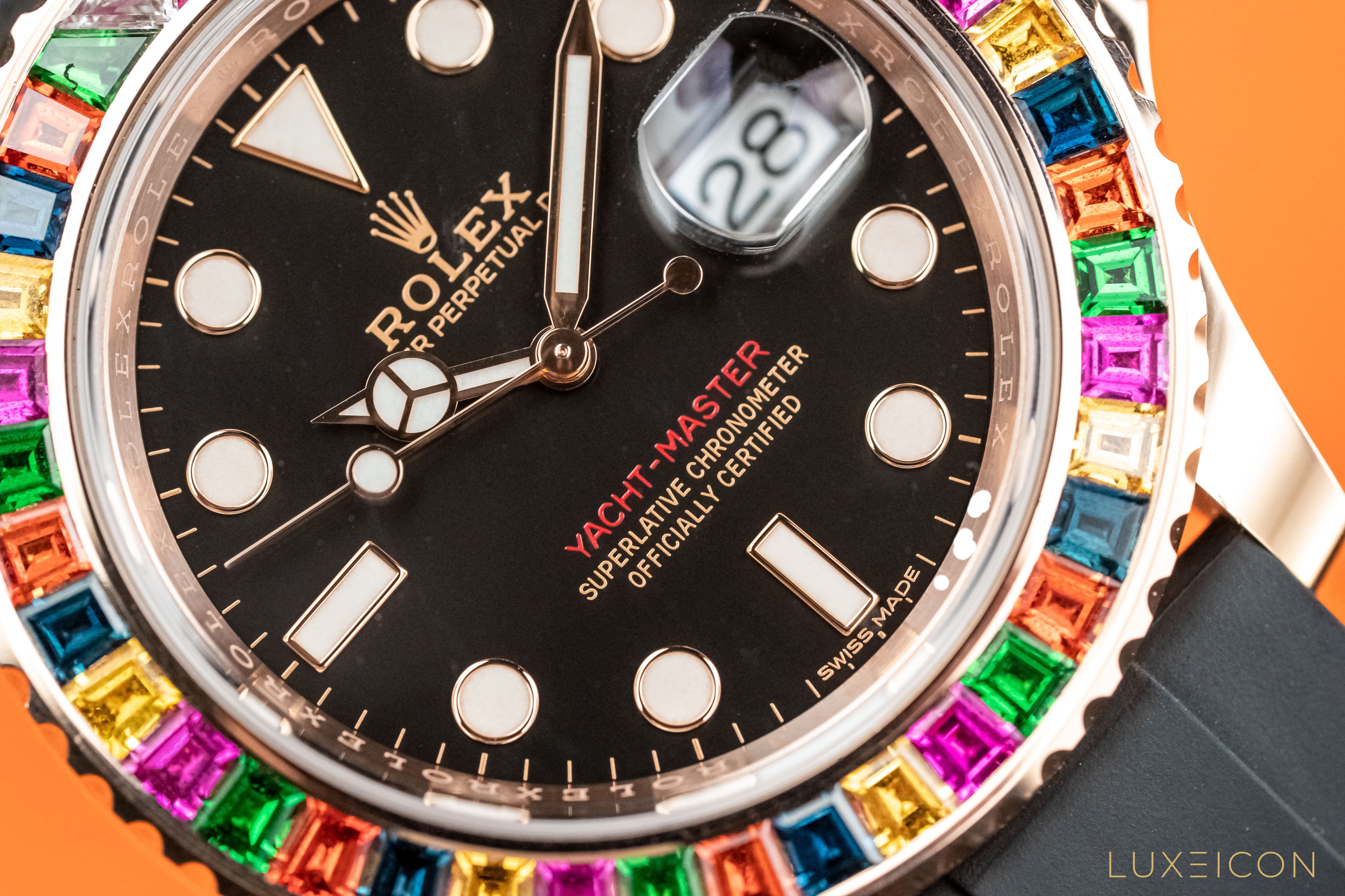 Rolex Yacht-Master Rose Gold Rainbow Diamond Bezel 116695SATS