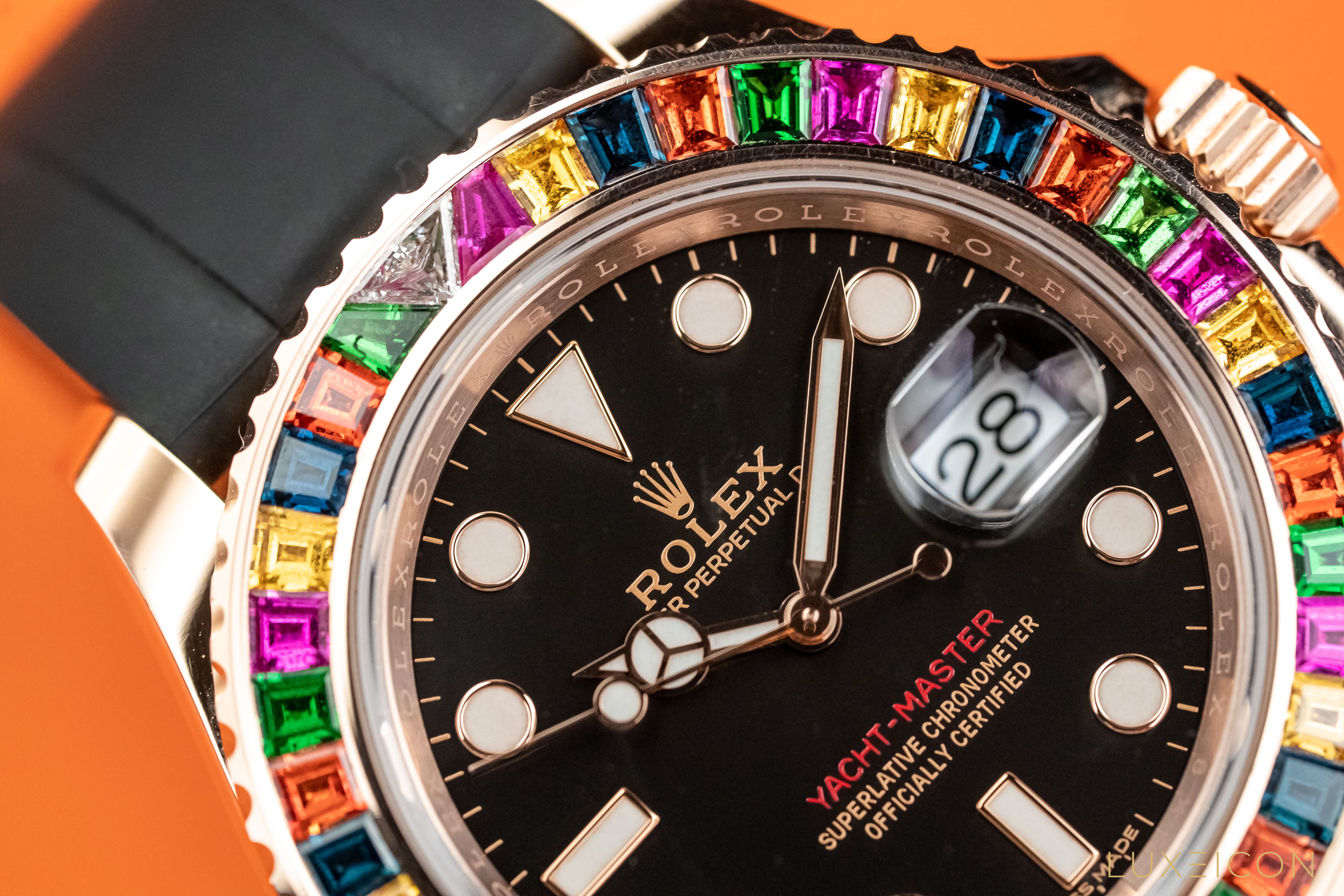 Rolex Yacht-Master Rose Gold Rainbow Diamond Bezel 116695SATS