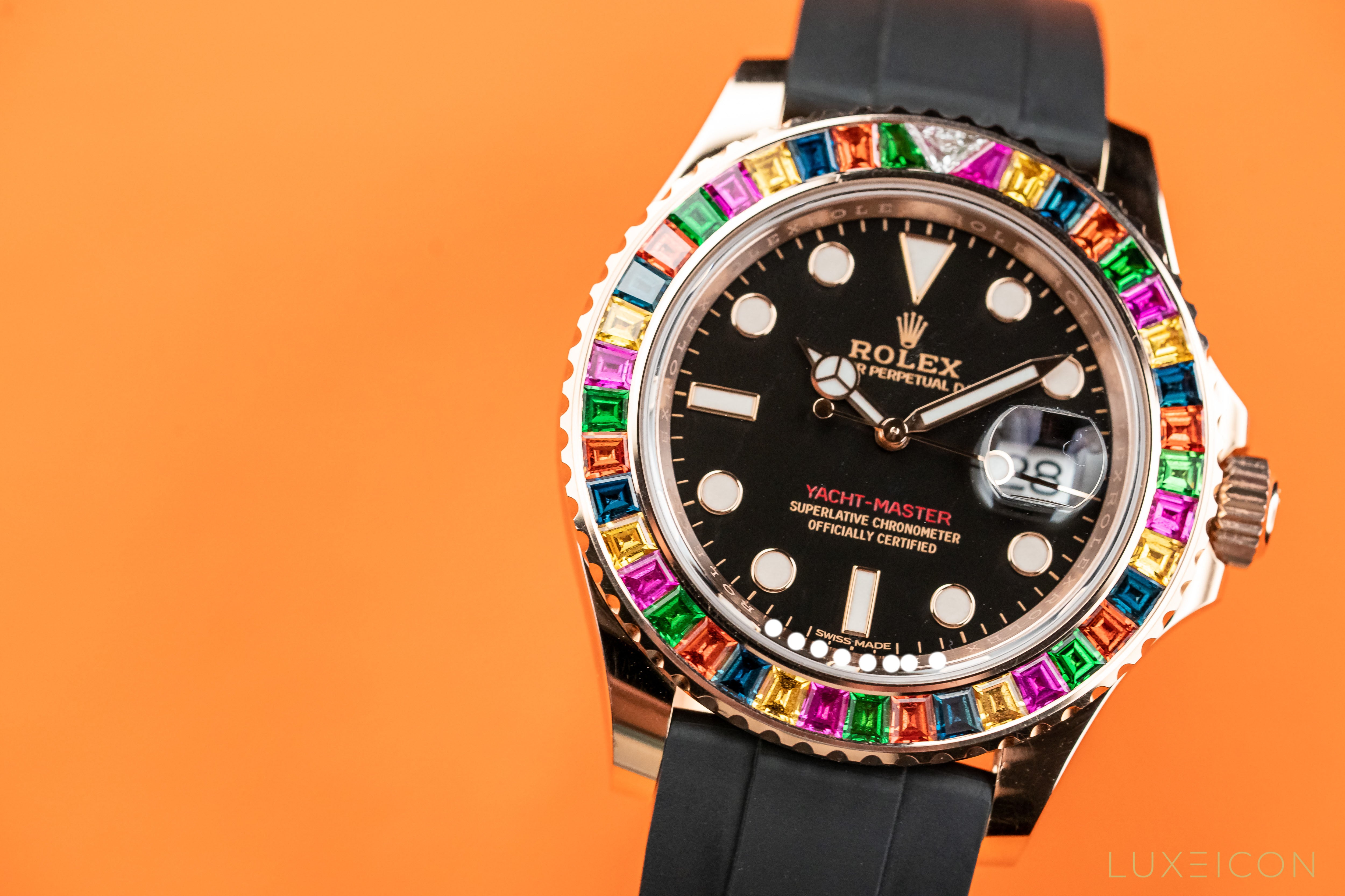 Rolex Yacht-Master Rose Gold Rainbow Diamond Bezel 116695SATS