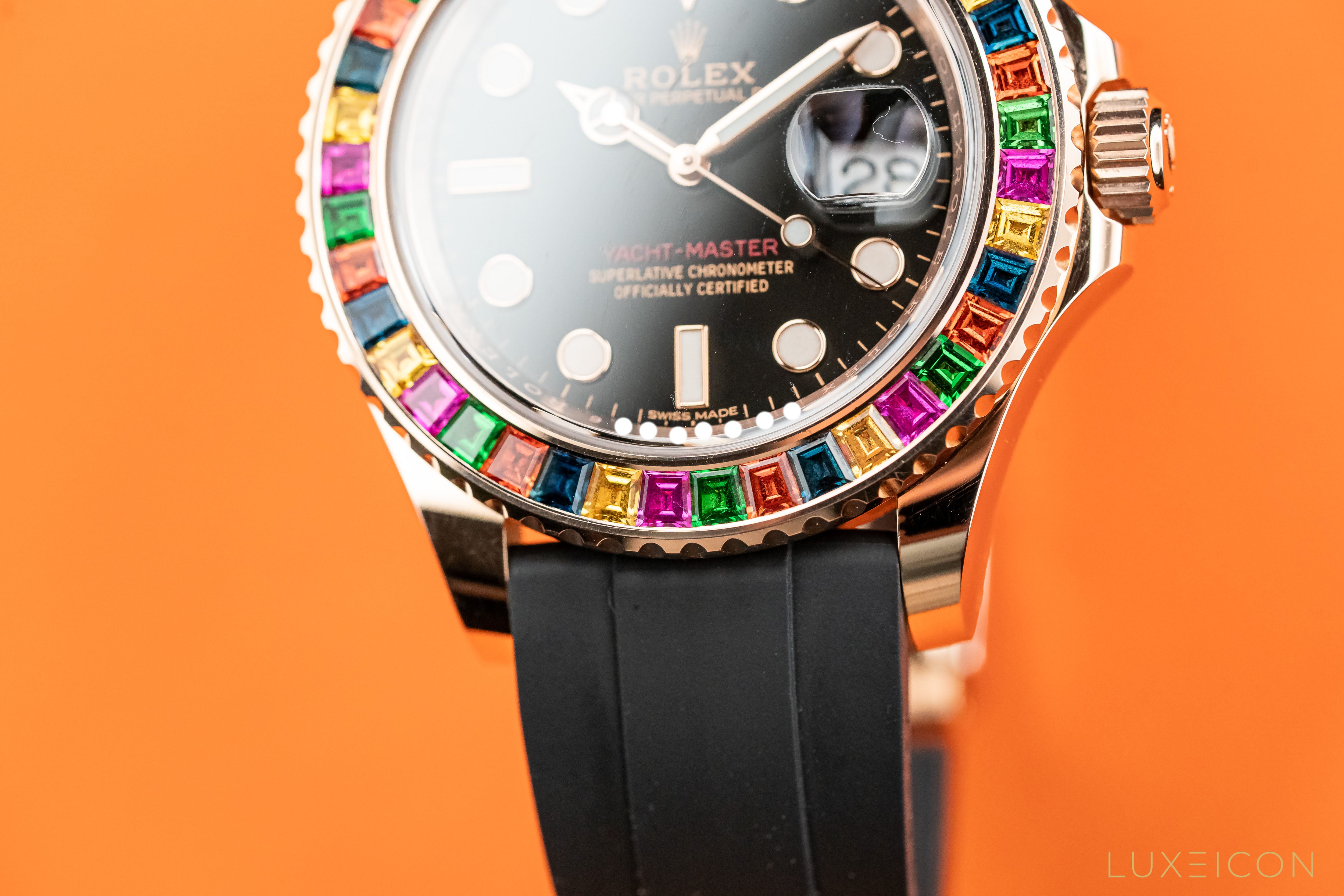 Rolex Yacht-Master Rose Gold Rainbow Diamond Bezel 116695SATS