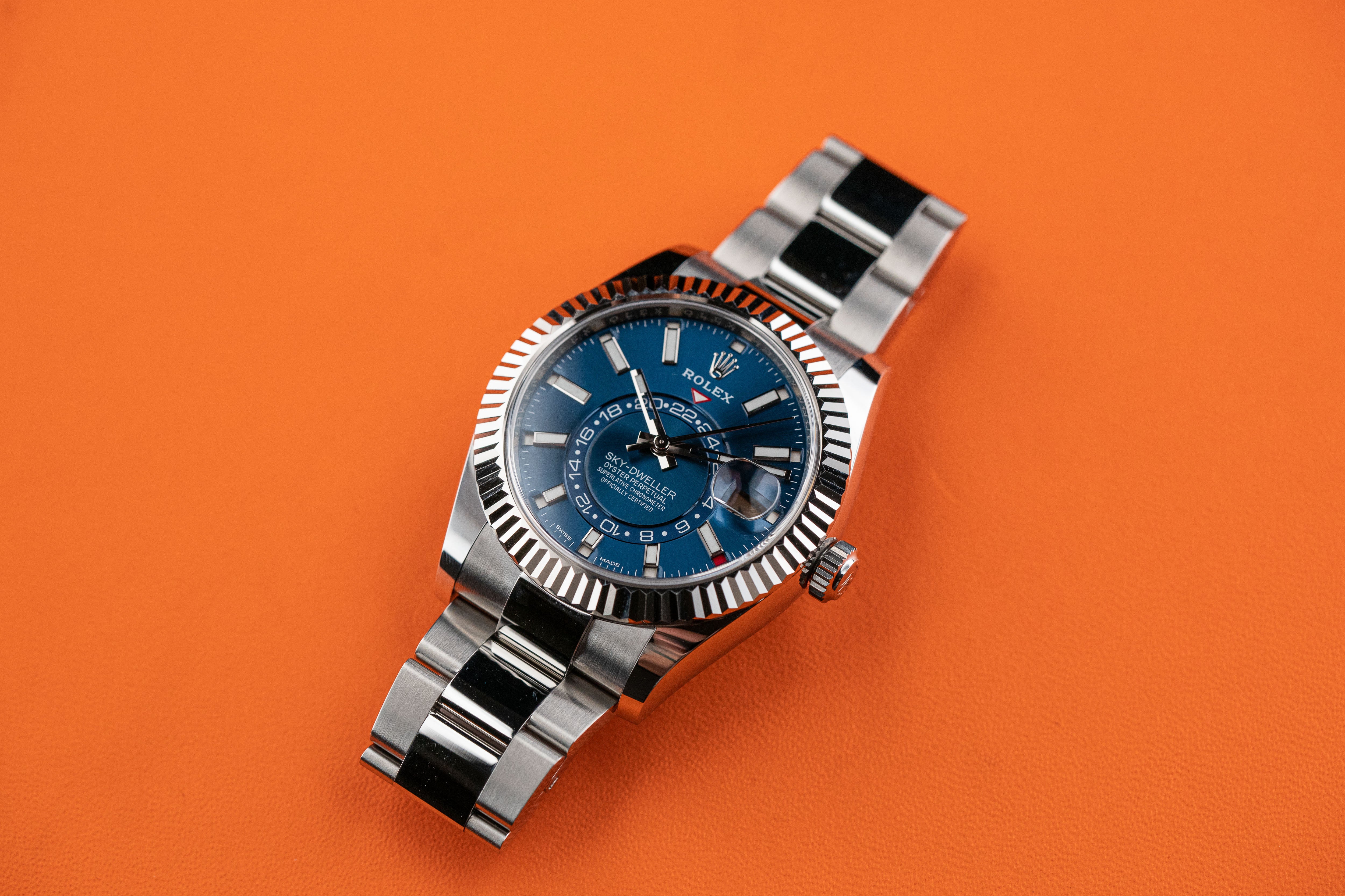 Rolex Sky-Dweller 42mm Fluted Bezel Stainless Steel Blue Index Dial Oyster Bracelet 326934