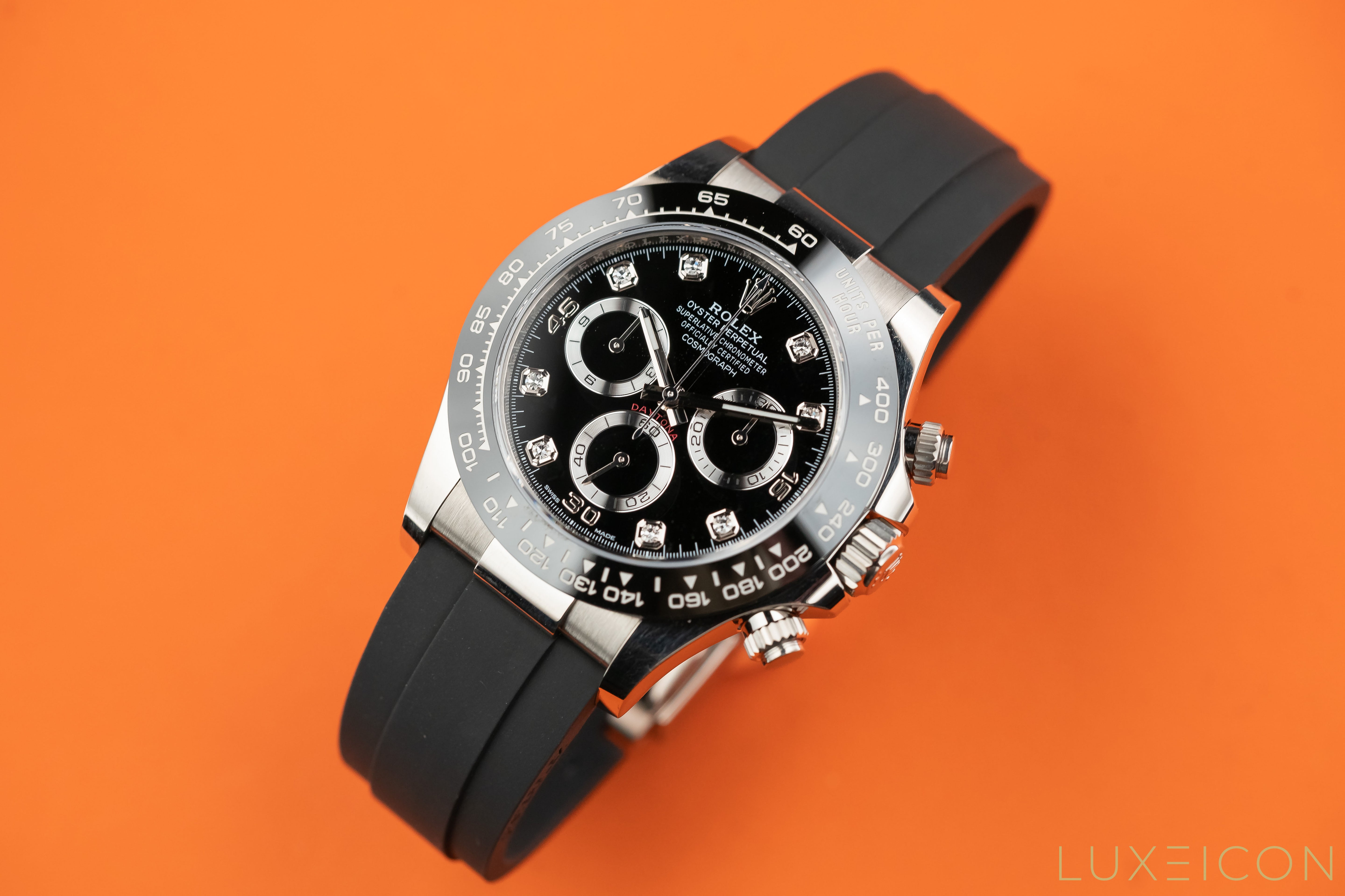 Rolex Daytona Cosmograph Daytona White Gold Diamonds Dial Oysterflex 116519LN 2021