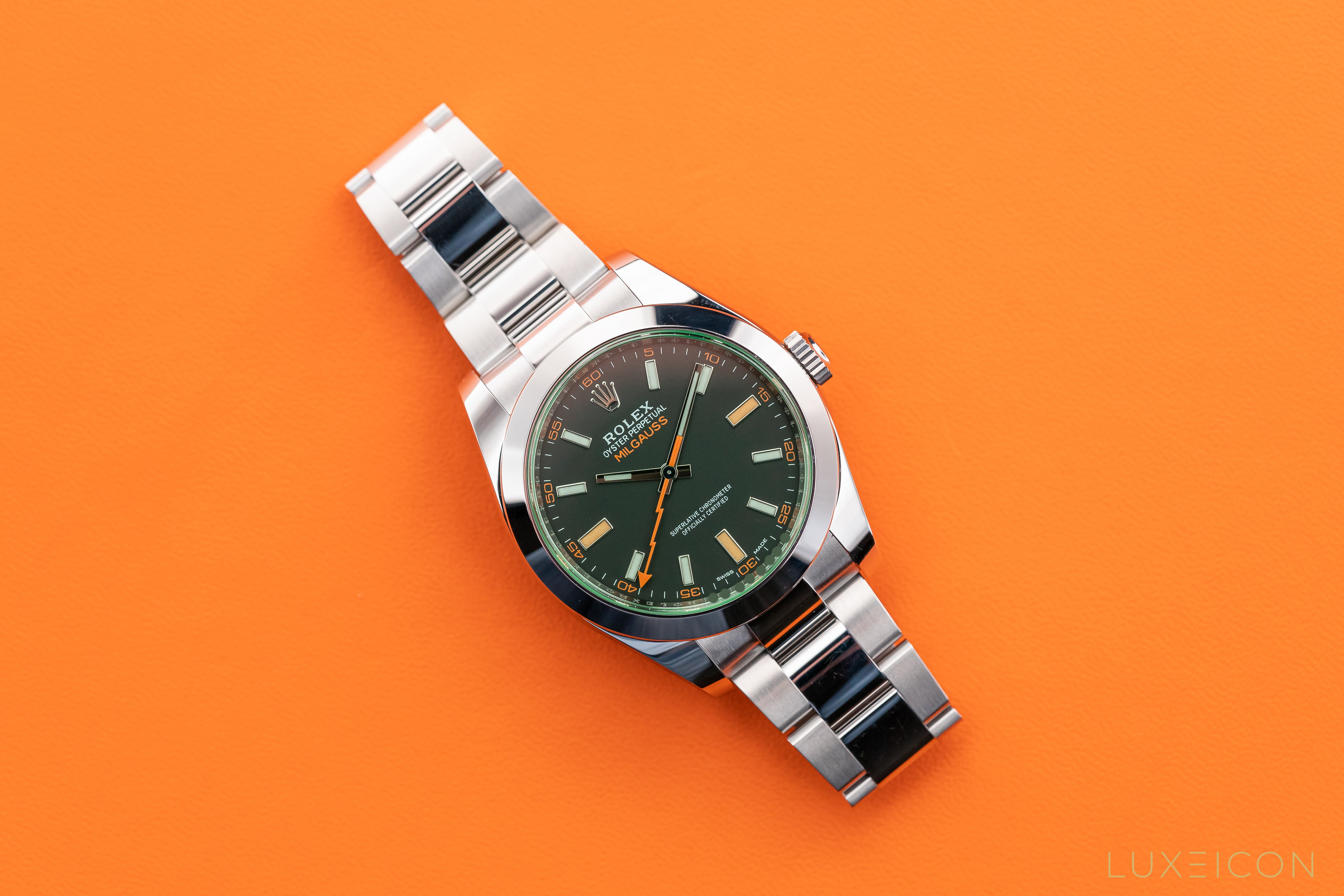 Rolex Milgauss 40mm Stainless Steel Green Crystal Black Dial 116400GV 2012
