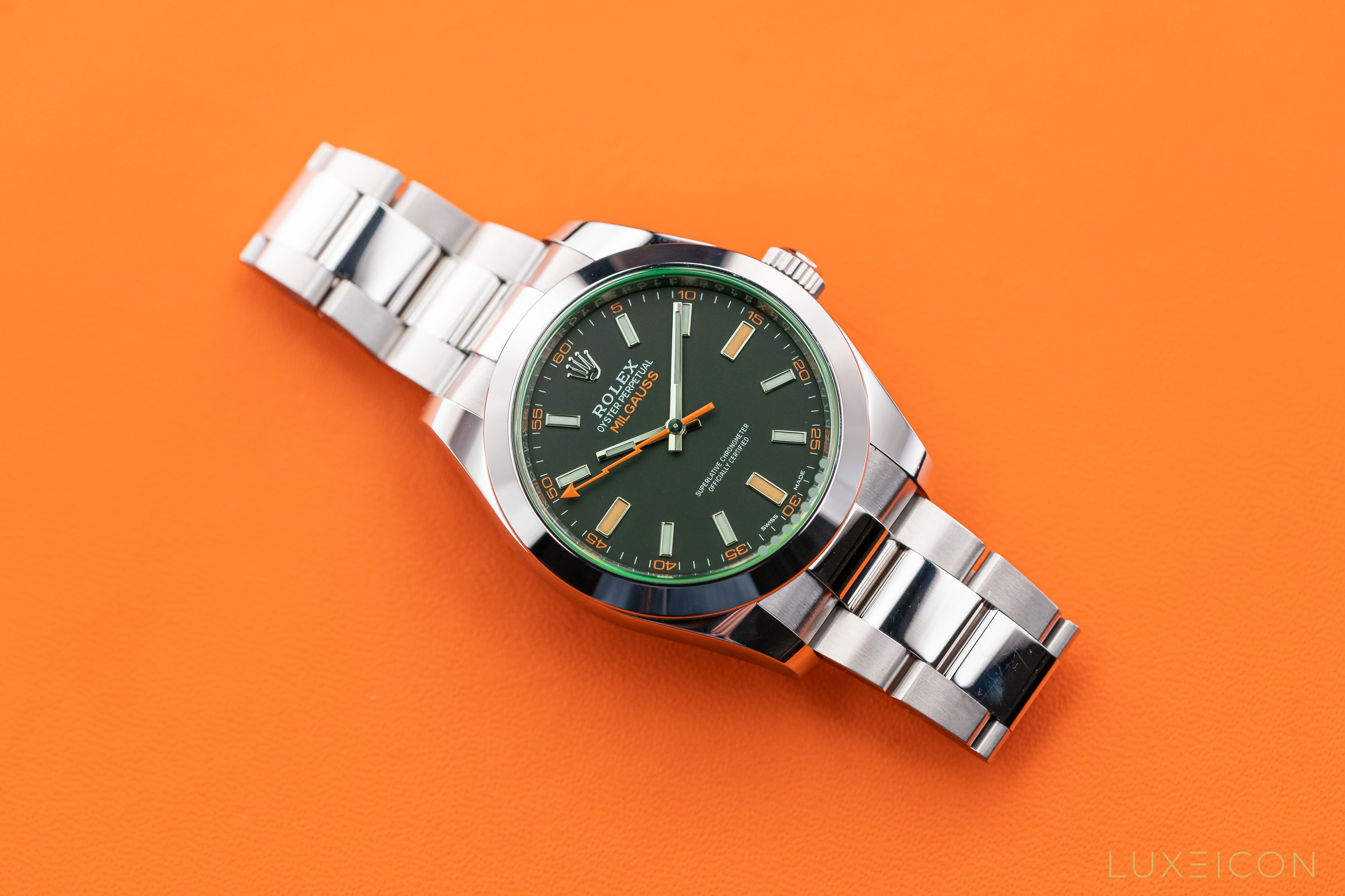Rolex Milgauss 40mm Stainless Steel Green Crystal Black Dial 116400GV 2012