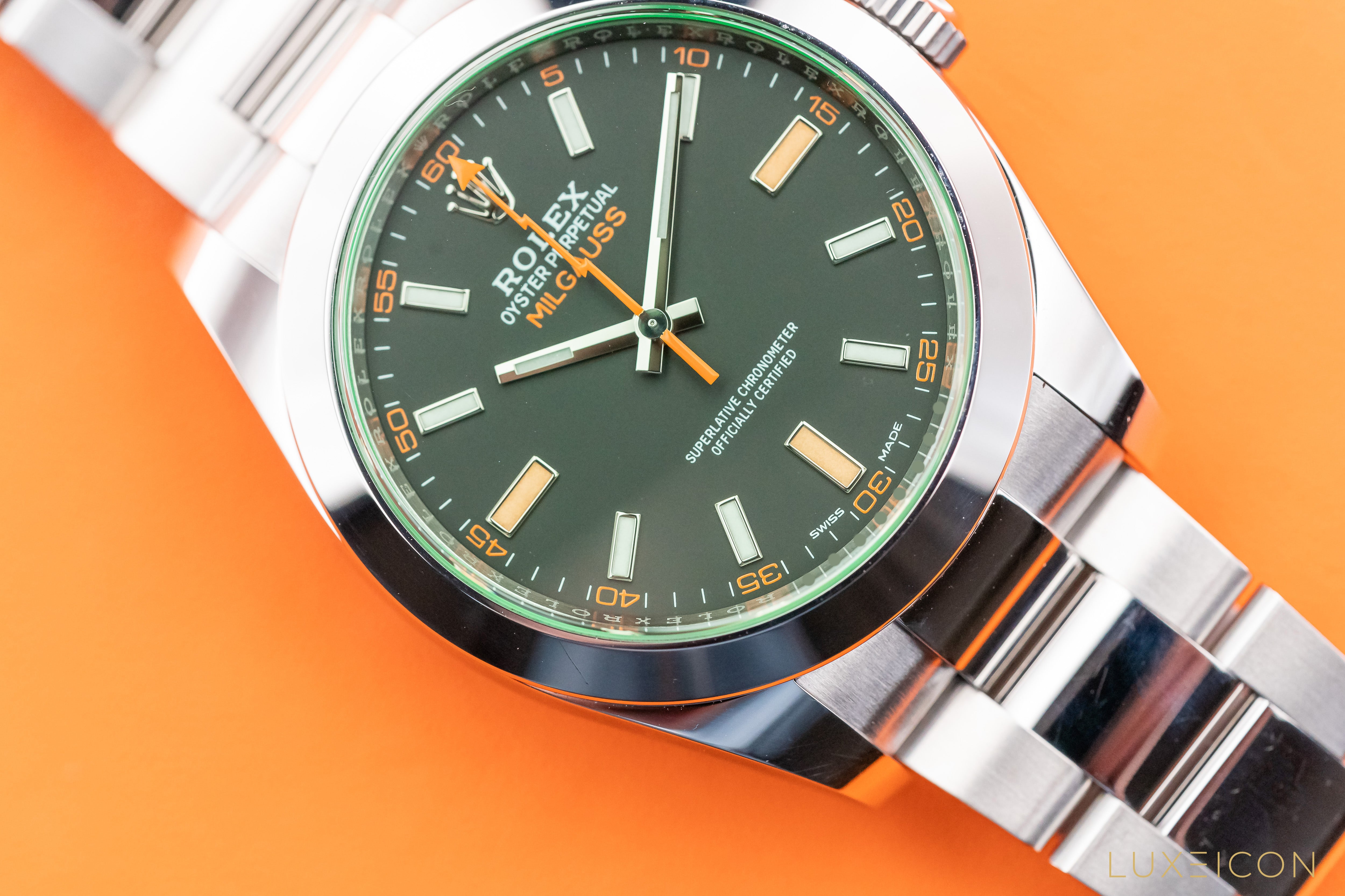 Rolex Milgauss 40mm Stainless Steel Green Crystal Black Dial 116400GV 2012