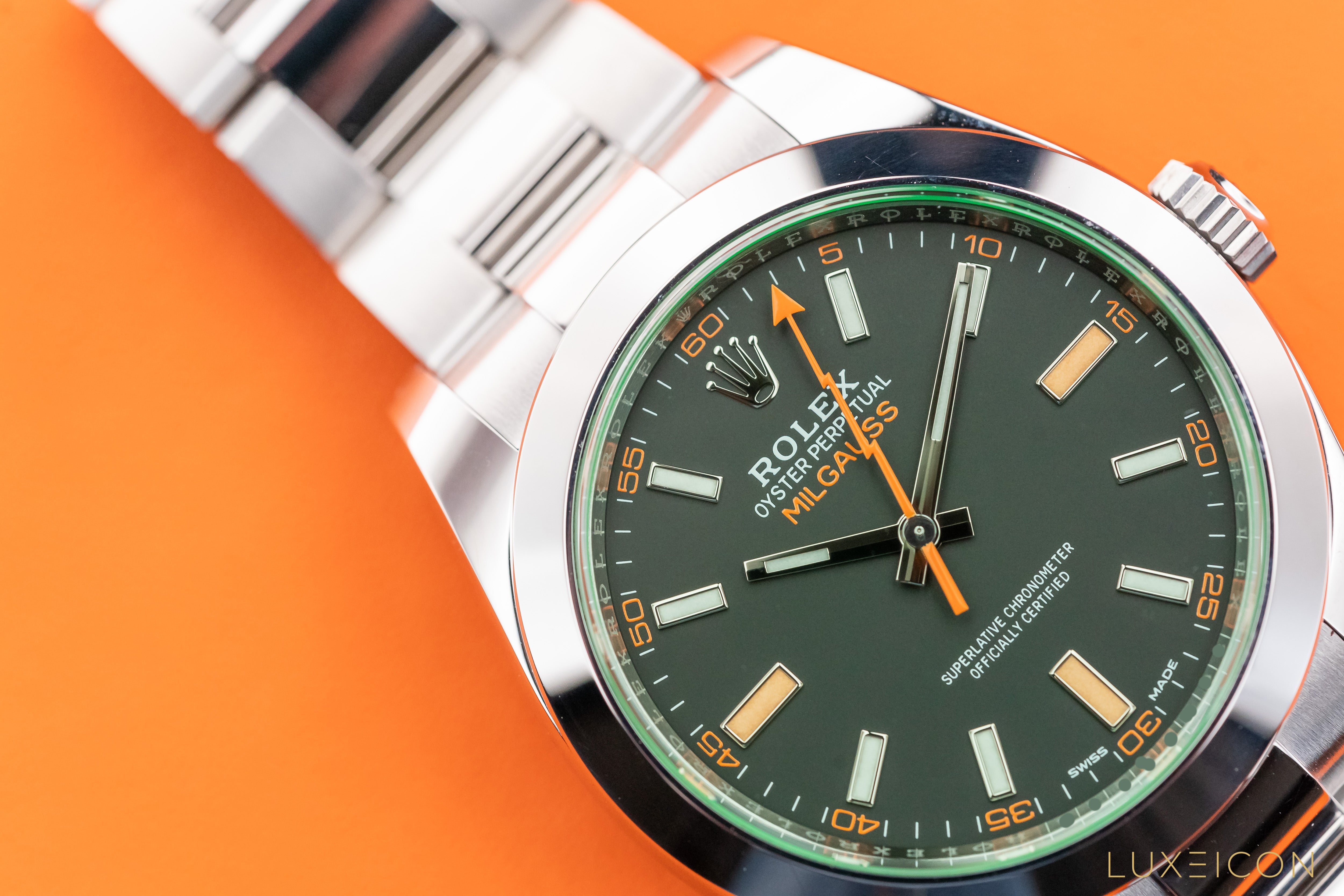 Rolex Milgauss 40mm Stainless Steel Green Crystal Black Dial 116400GV 2012