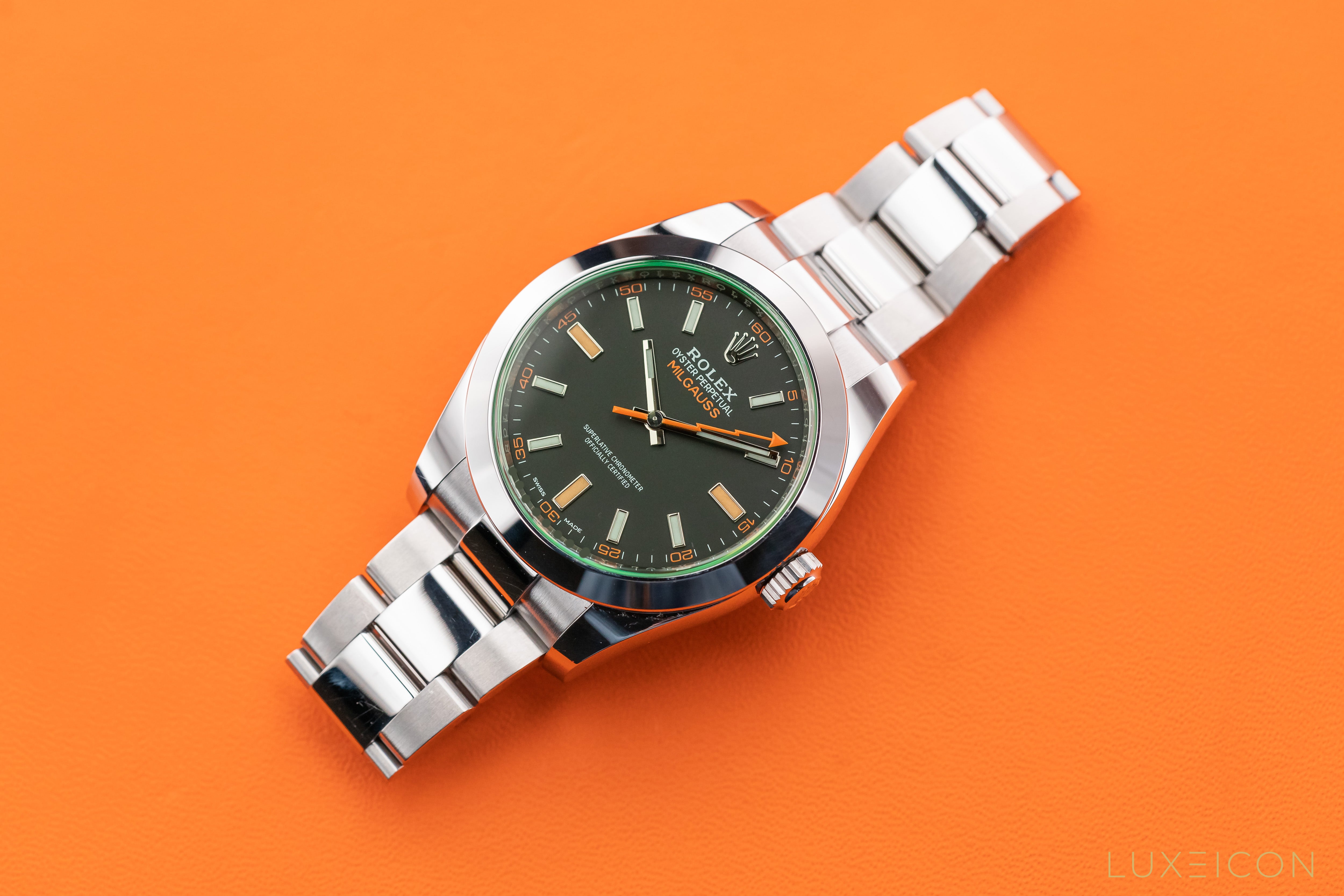 Rolex Milgauss 40mm Stainless Steel Green Crystal Black Dial 116400GV 2012