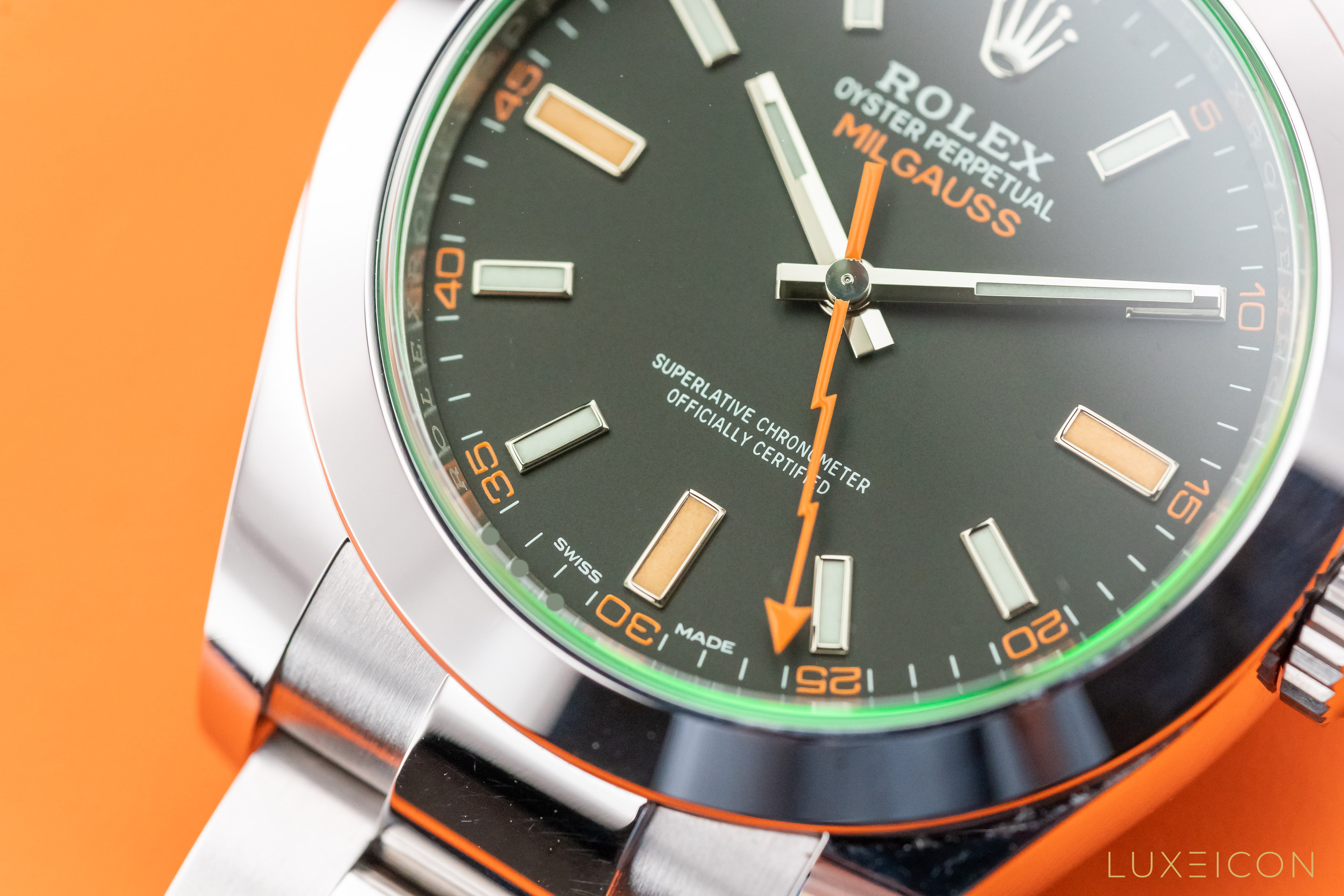Rolex Milgauss 40mm Stainless Steel Green Crystal Black Dial 116400GV 2012