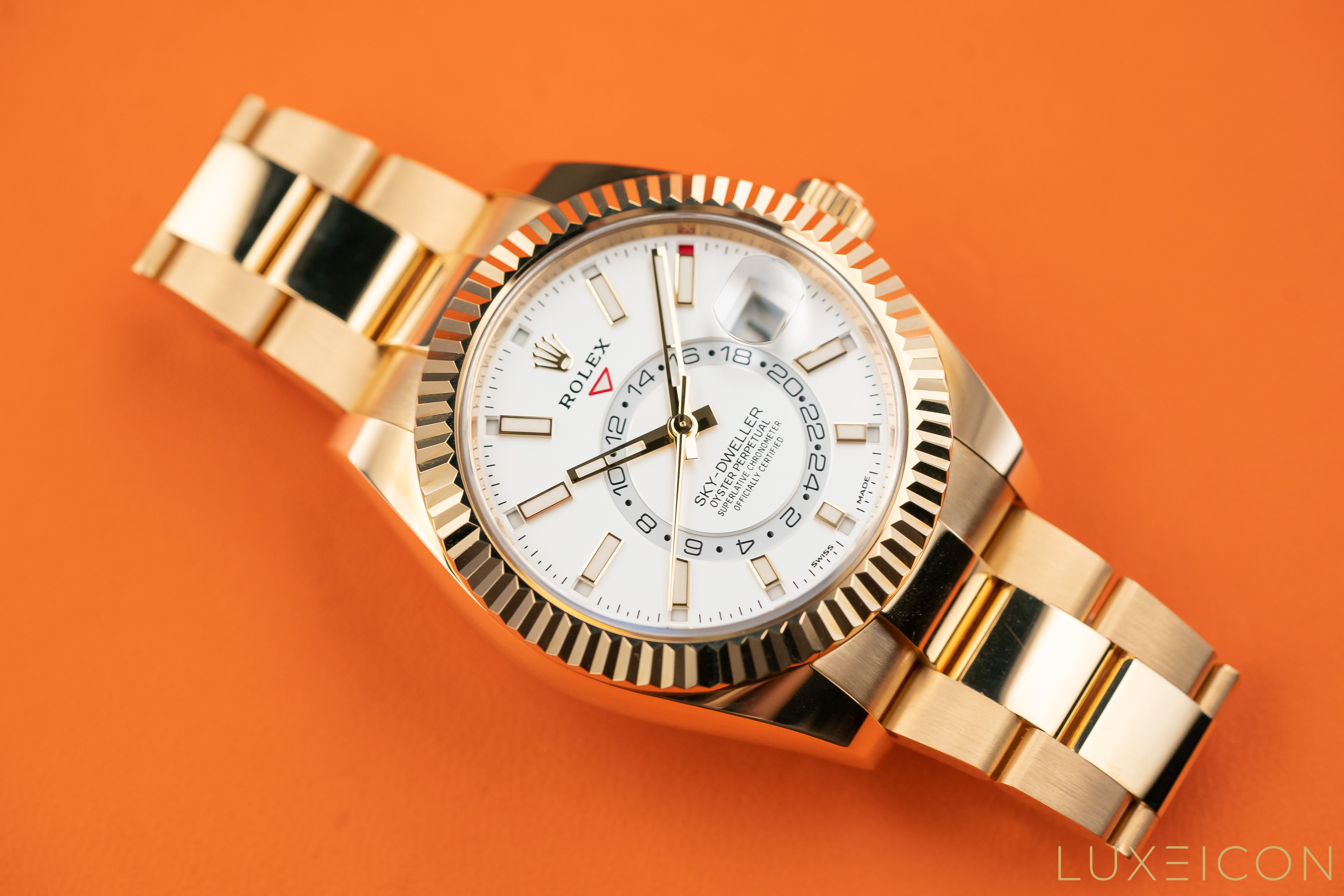 Rolex Sky-Dweller Yellow Gold White Index Dial Oyster Bracelet 326938