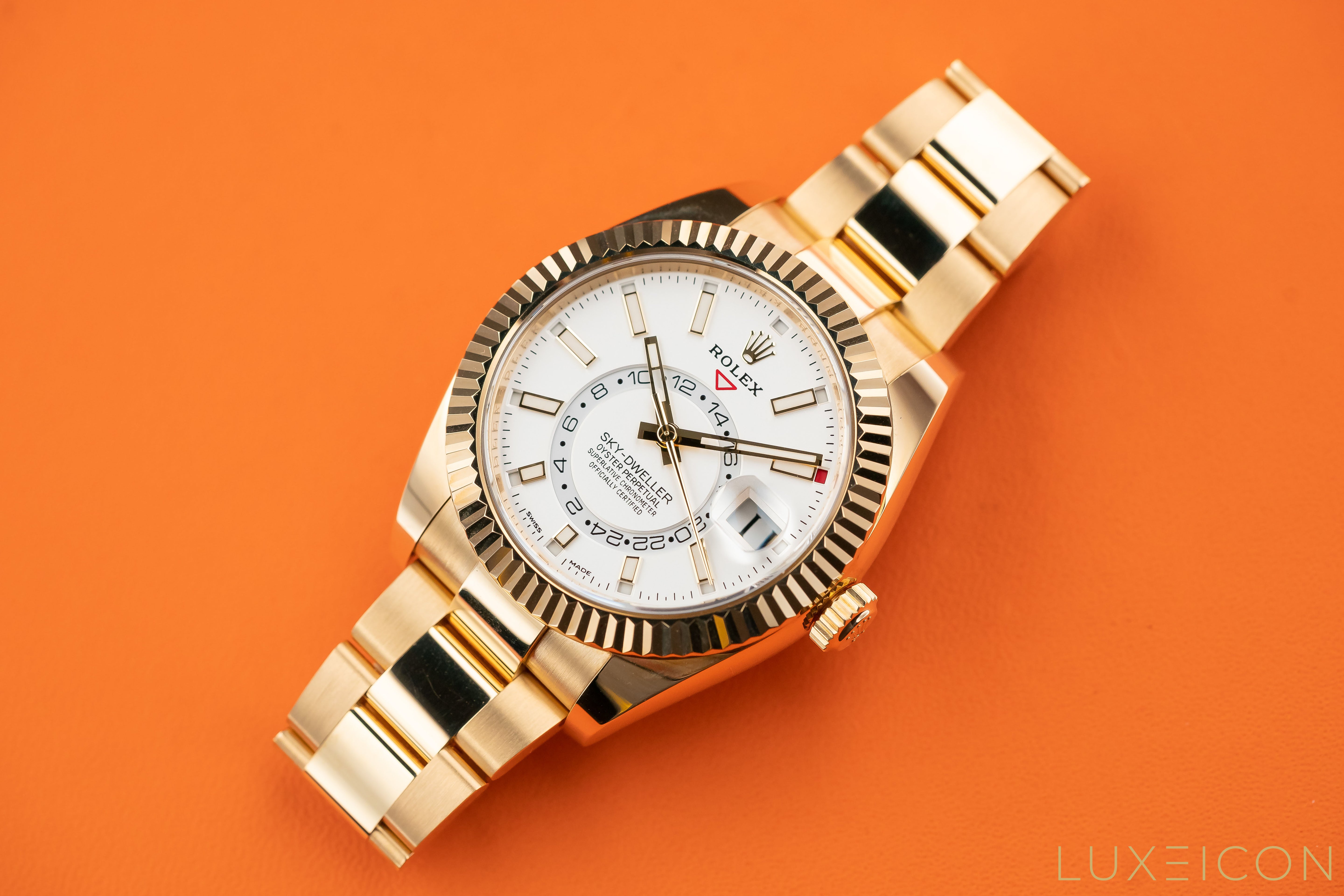 Rolex Sky-Dweller Yellow Gold White Index Dial Oyster Bracelet 326938