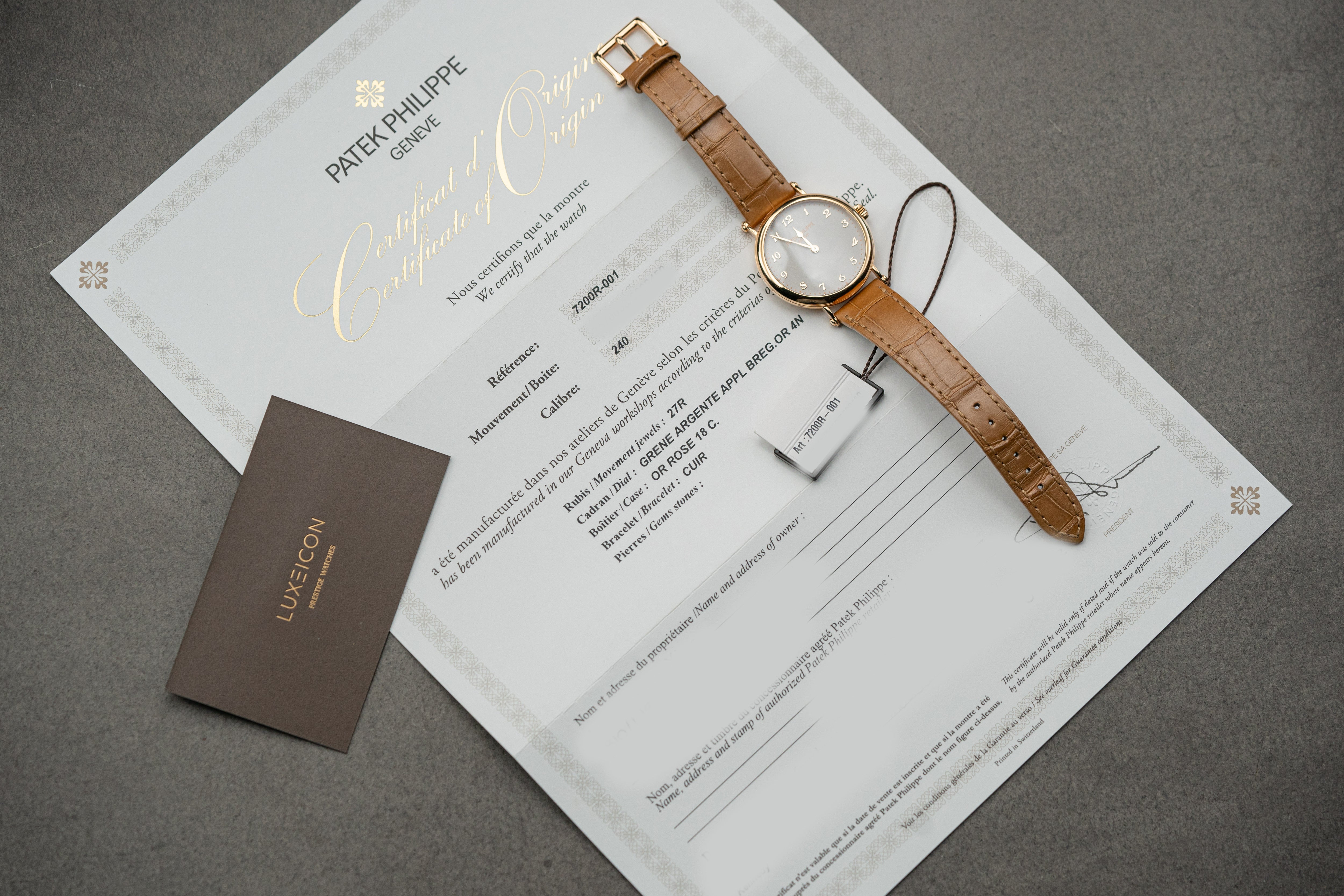 Patek Philippe Calatrava Ultra-Thin Rose Gold Pearly Beige Alligator 7200R-001